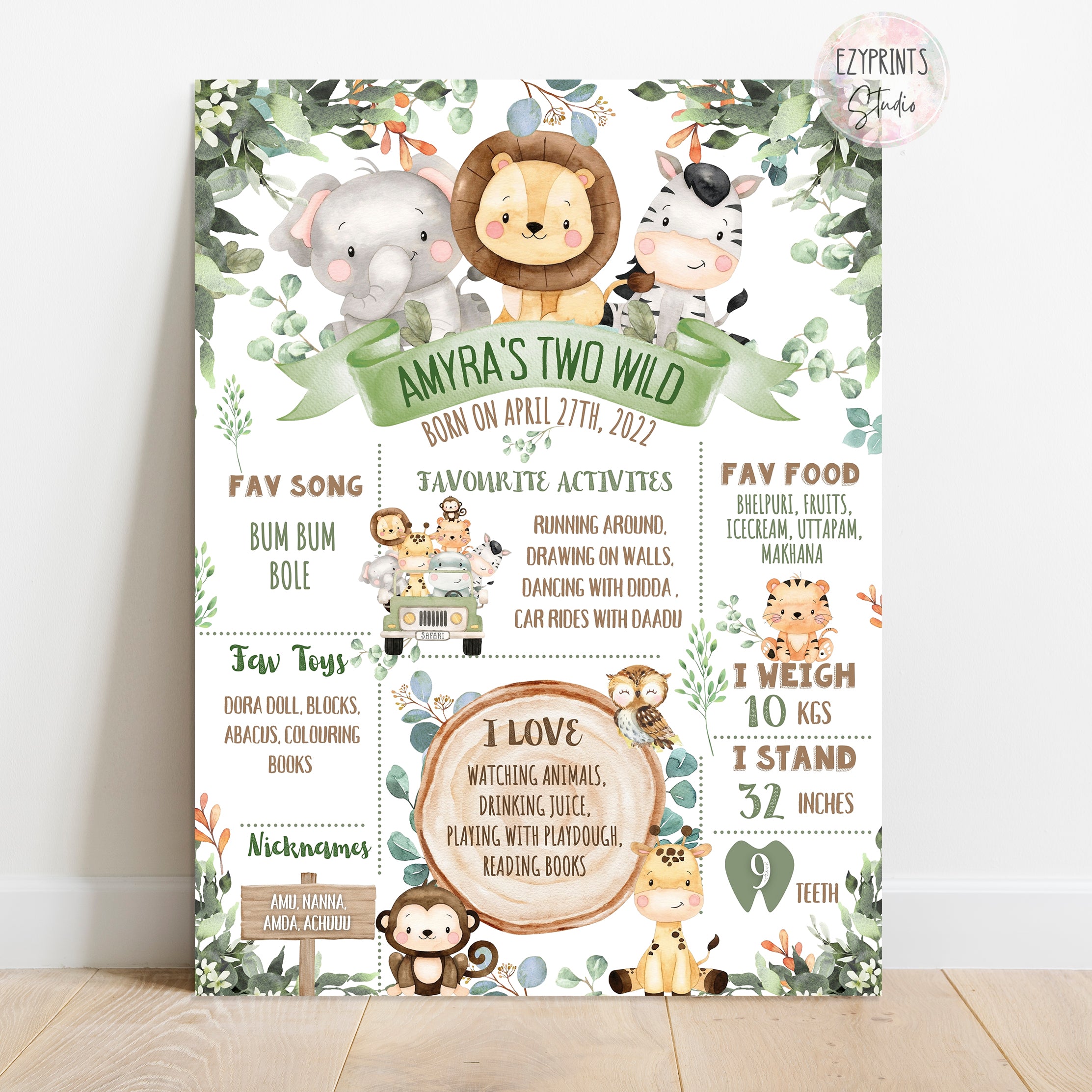 Two wild birthday milestone chalkboard