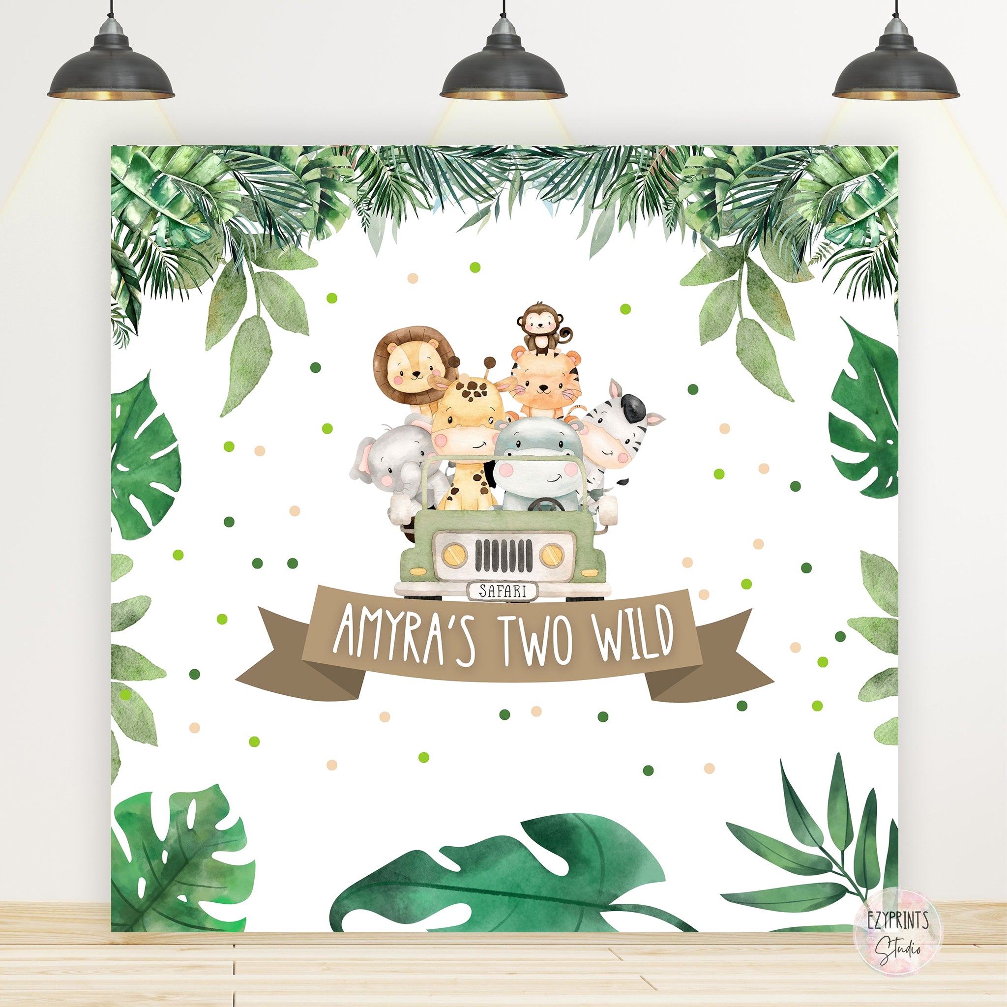 Two Wild Jungle Safari Birthday Backdrop