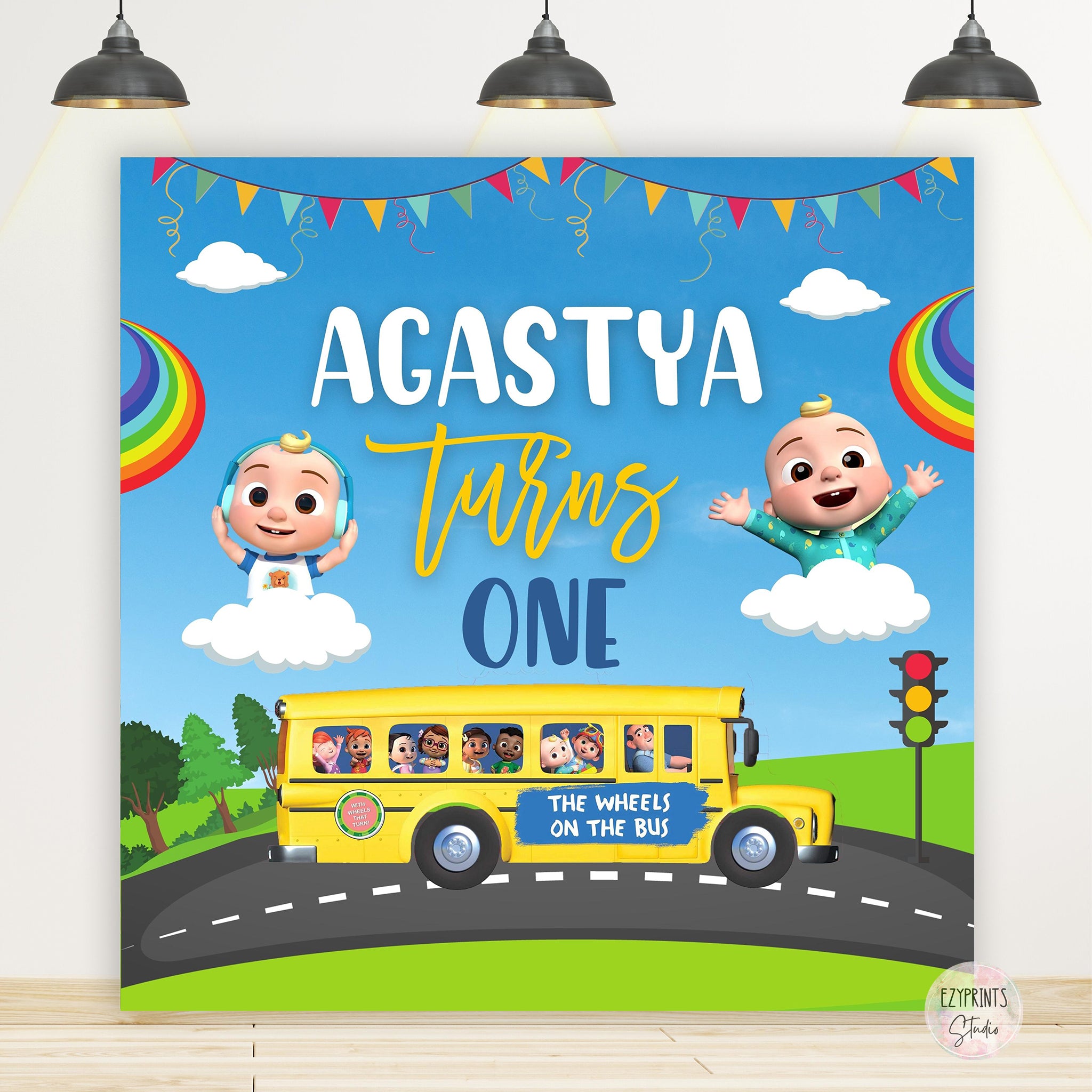 Cocomelon Birthday Backdrop | Wheels on the bus