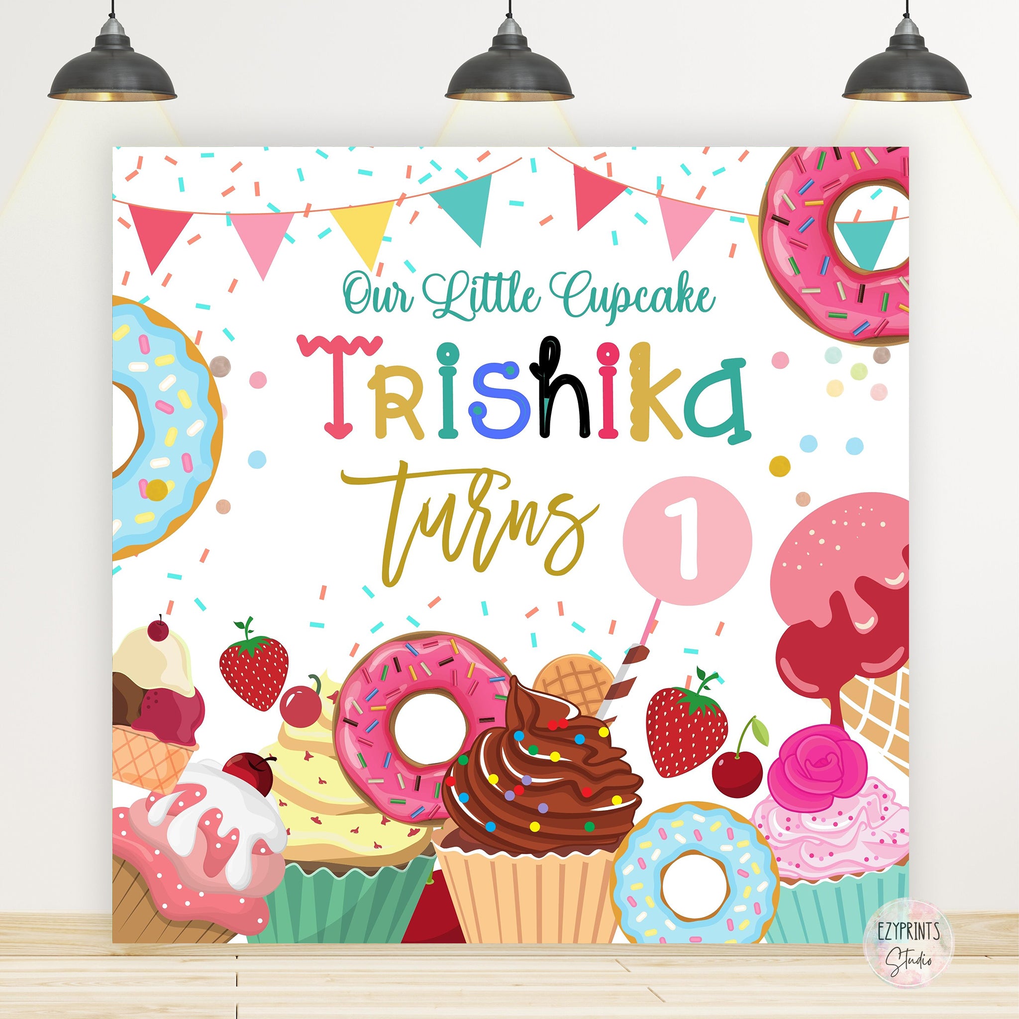 Cupcakes Donuts Theme Birthday Backdrop
