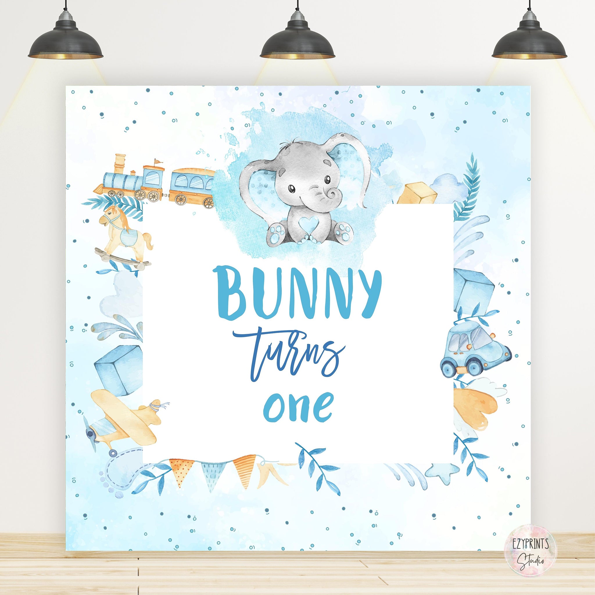 Baby Elephant Theme Birthday Backdrop Banner