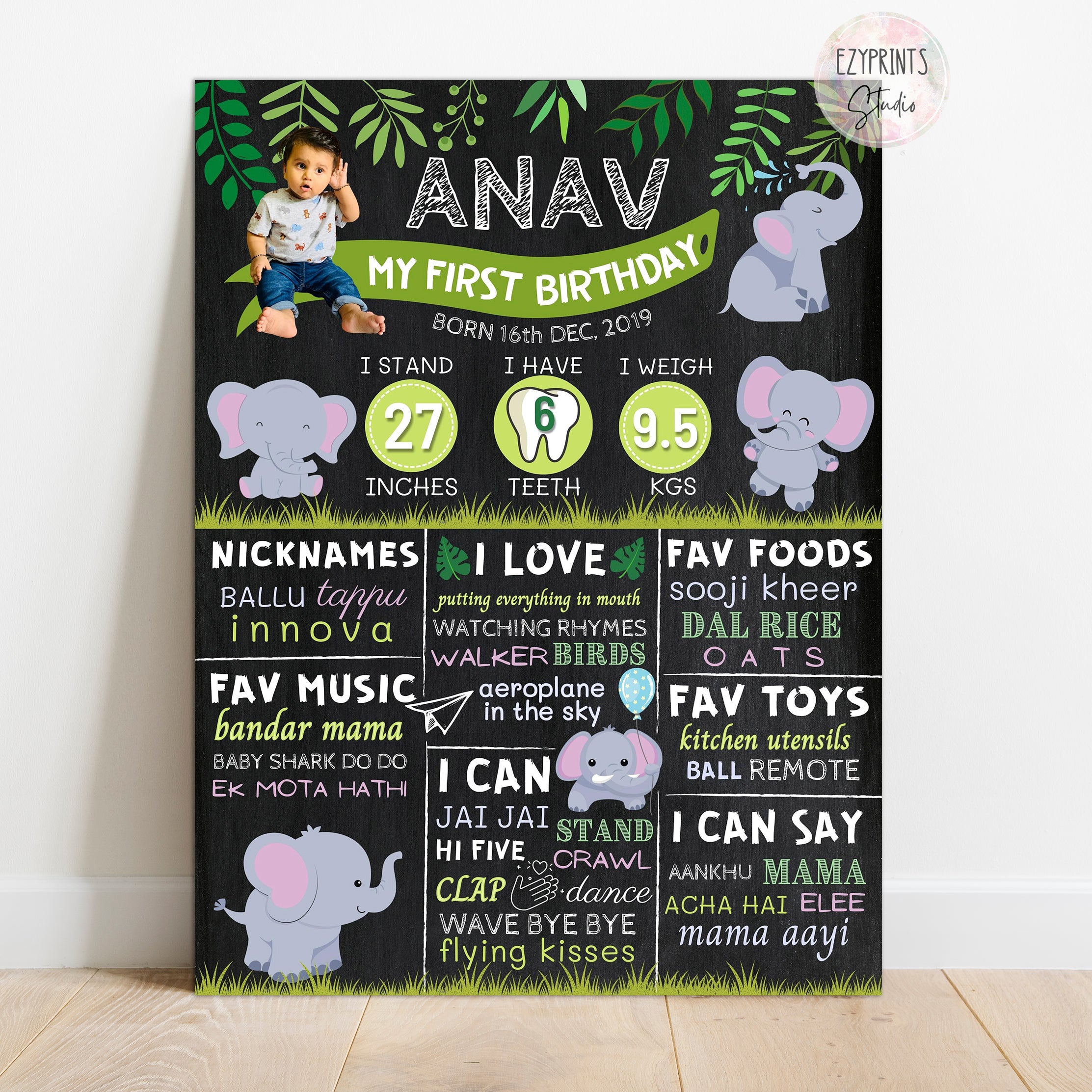 baby elephant themed chalkboard