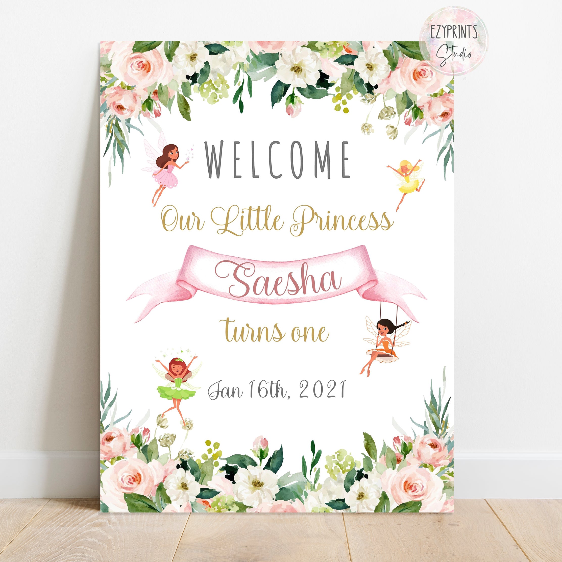 Fairy Floral Theme Birthday Party Welcome Board