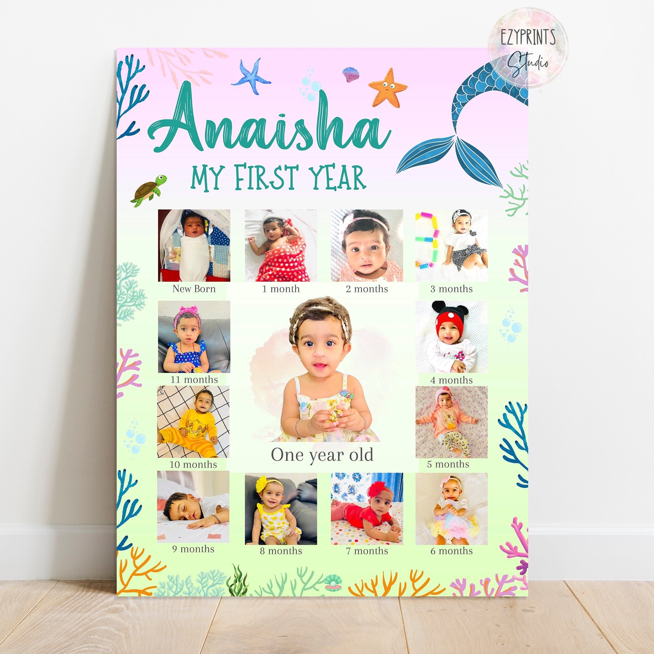 Personalised First Year Photo Collage Board | Mermaid theme