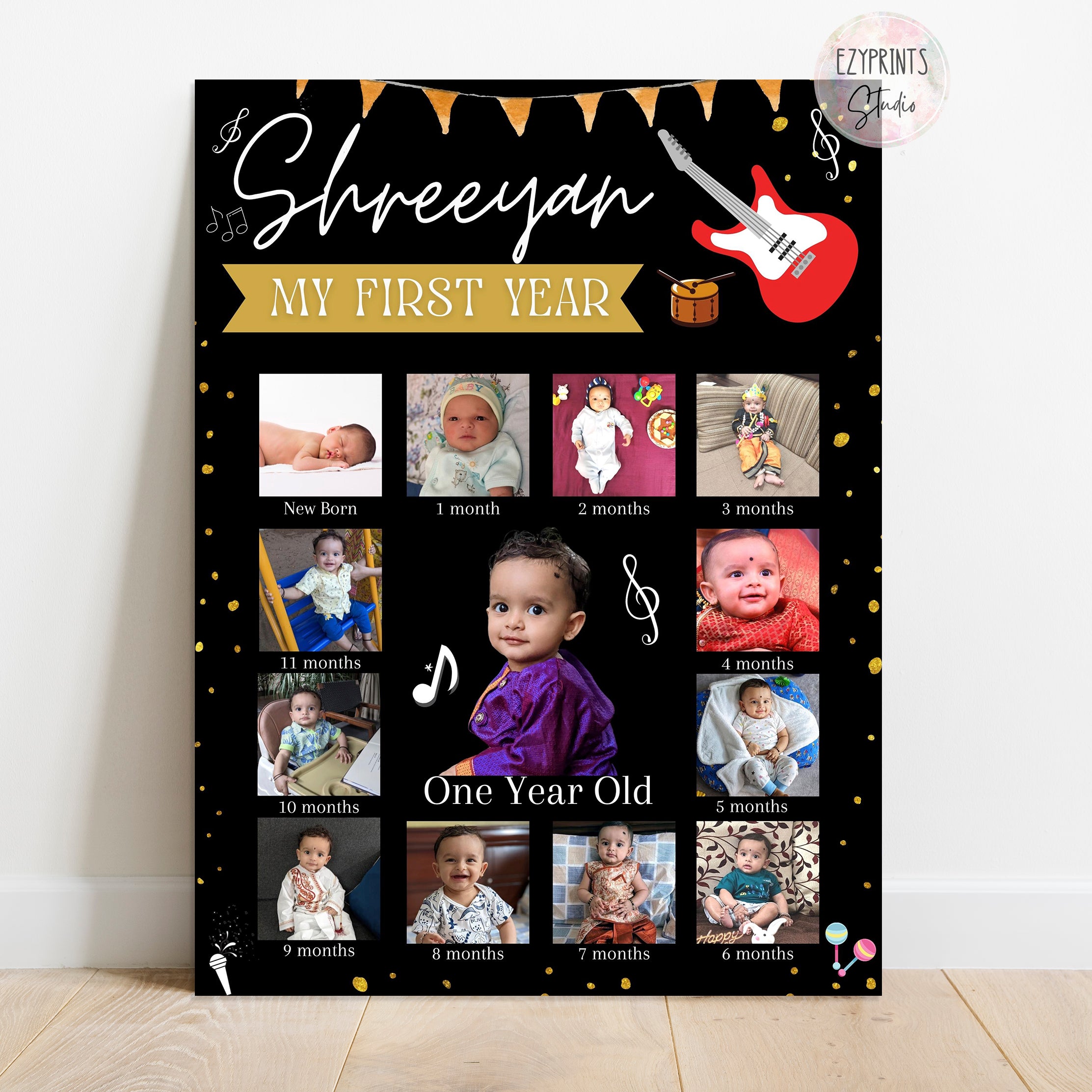 Personalised First Year Photo Collage Board | Rockstar Theme