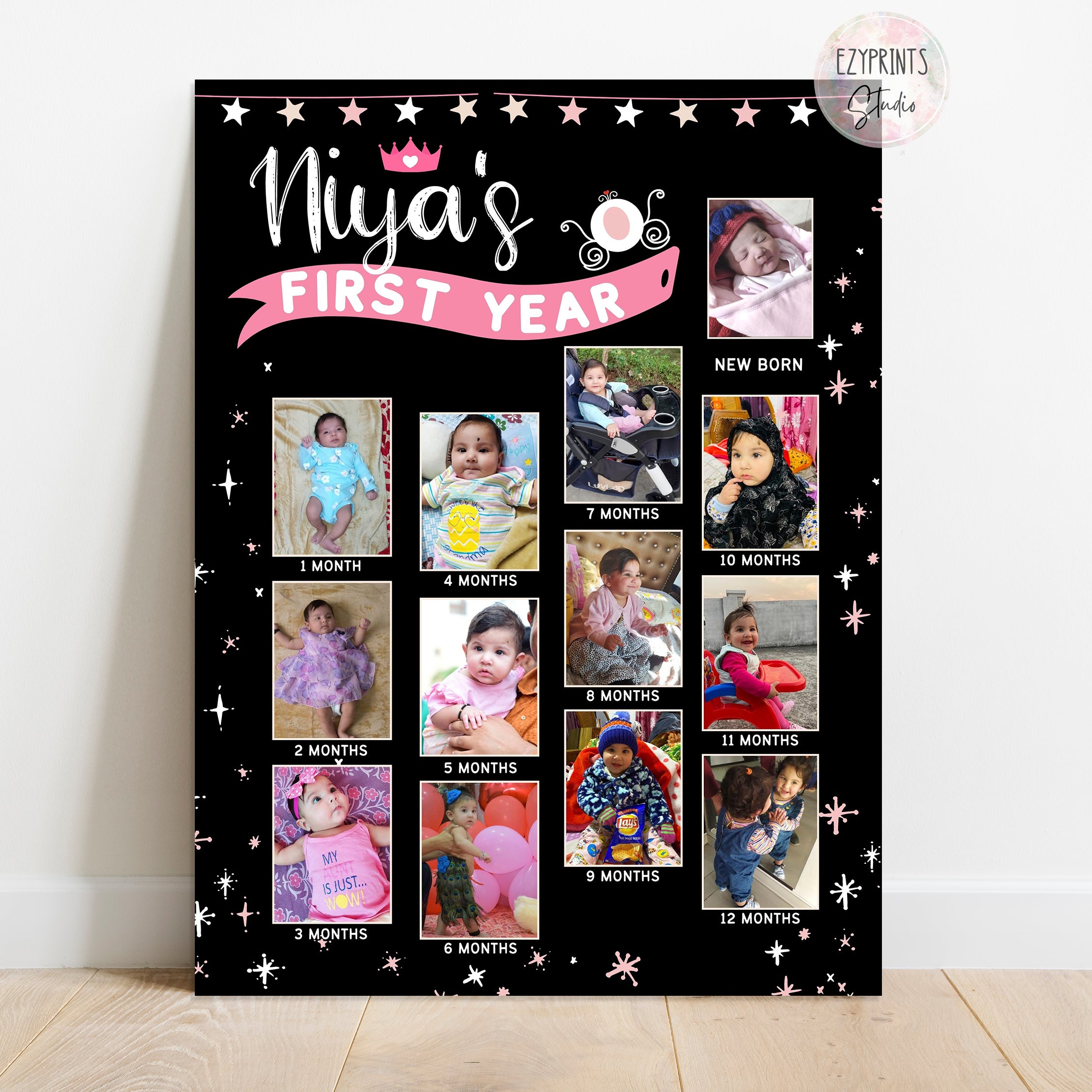 Personalised First Year Photo Collage Board | Princess Theme