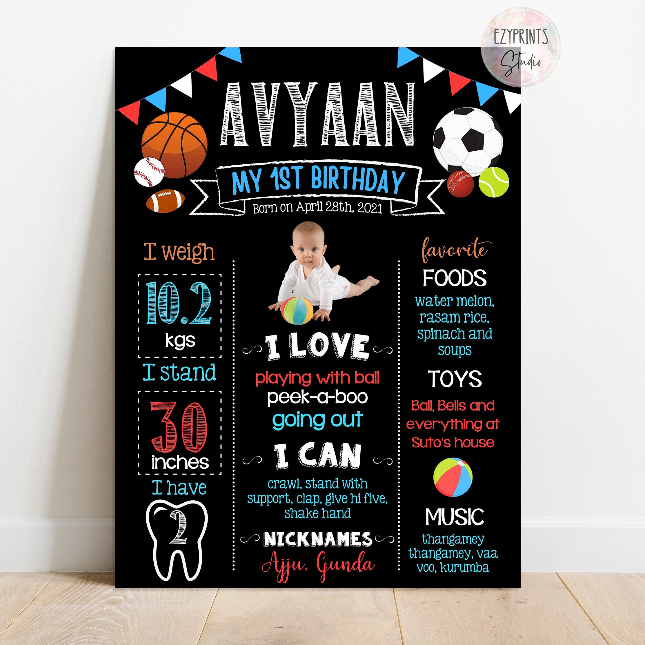 Balls theme chalkboard poster