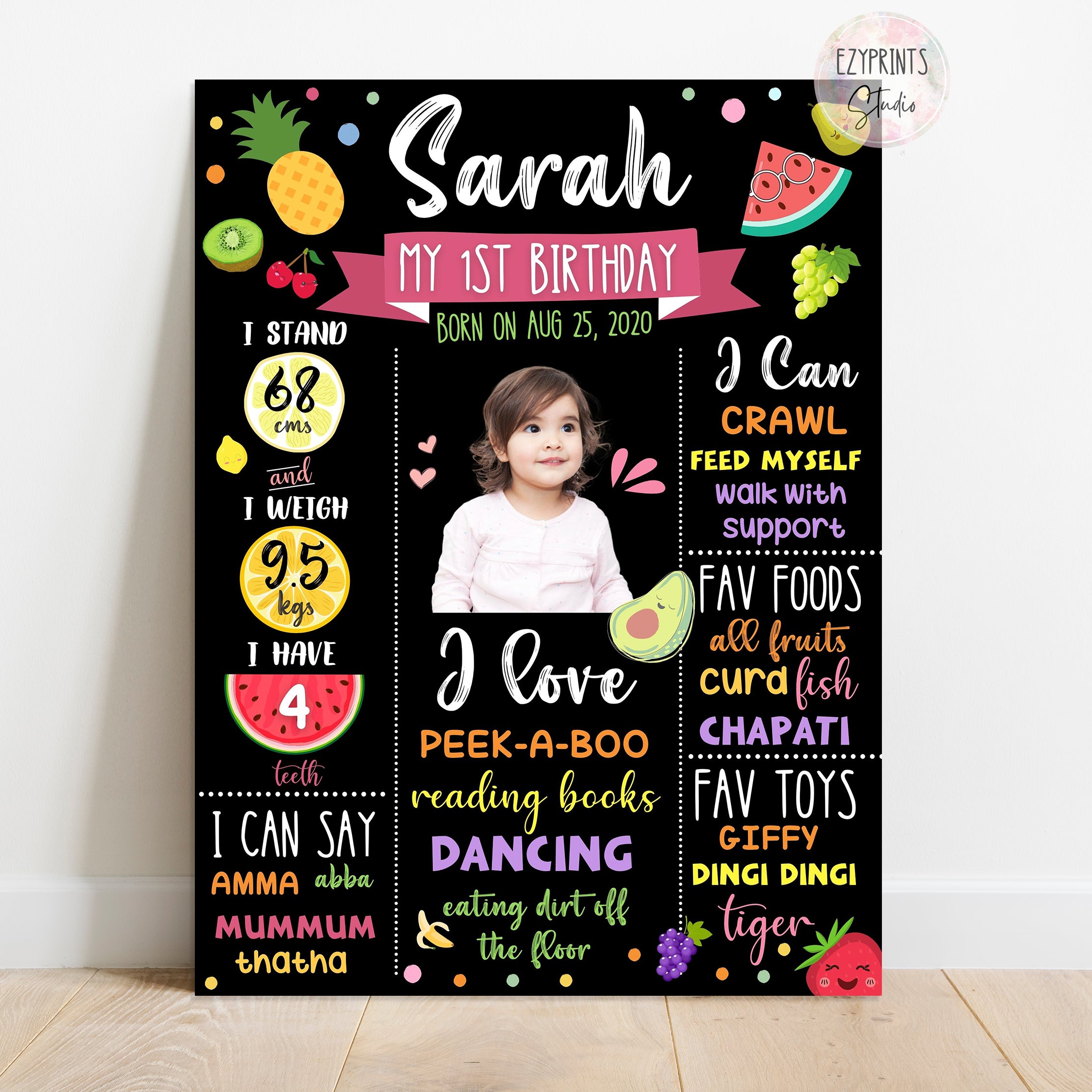 fruits theme chalkboard poster