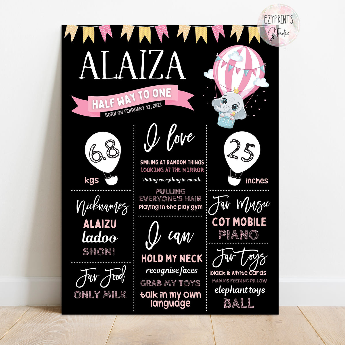 Half way to one Birthday Chalkboard Poster Ezyprints Studio