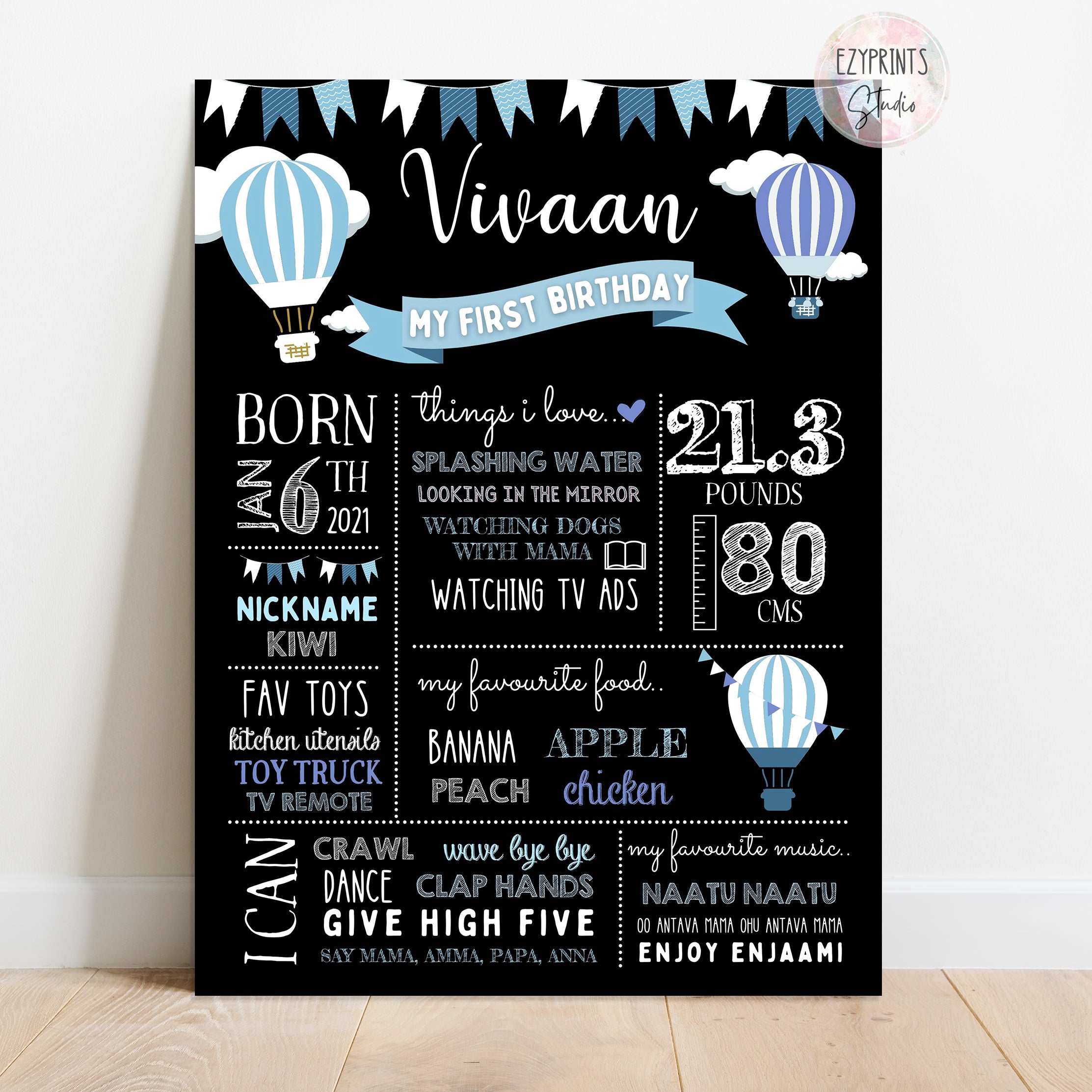 blue hot air balloon chalkboard