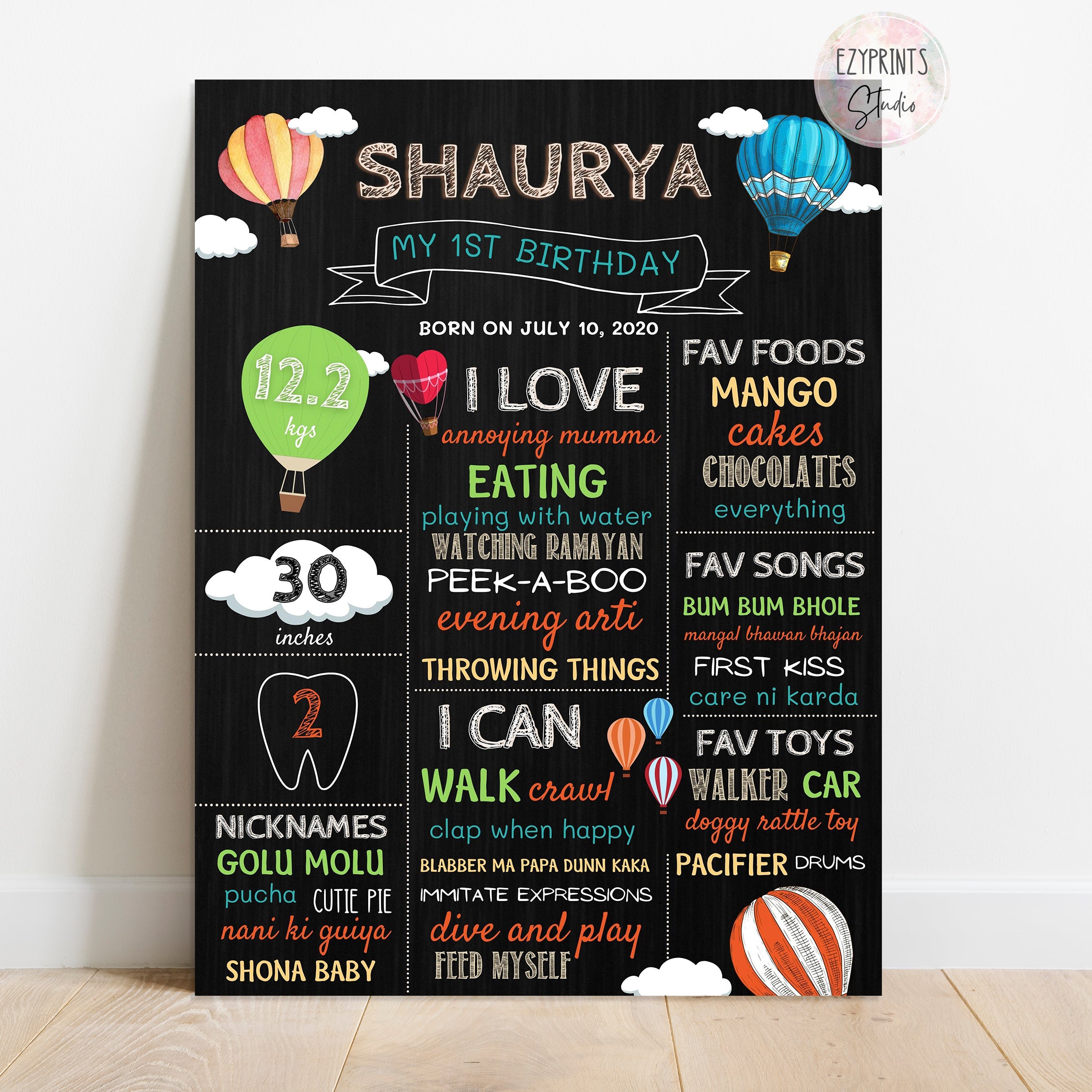 hot air balloon colourful chalkboard