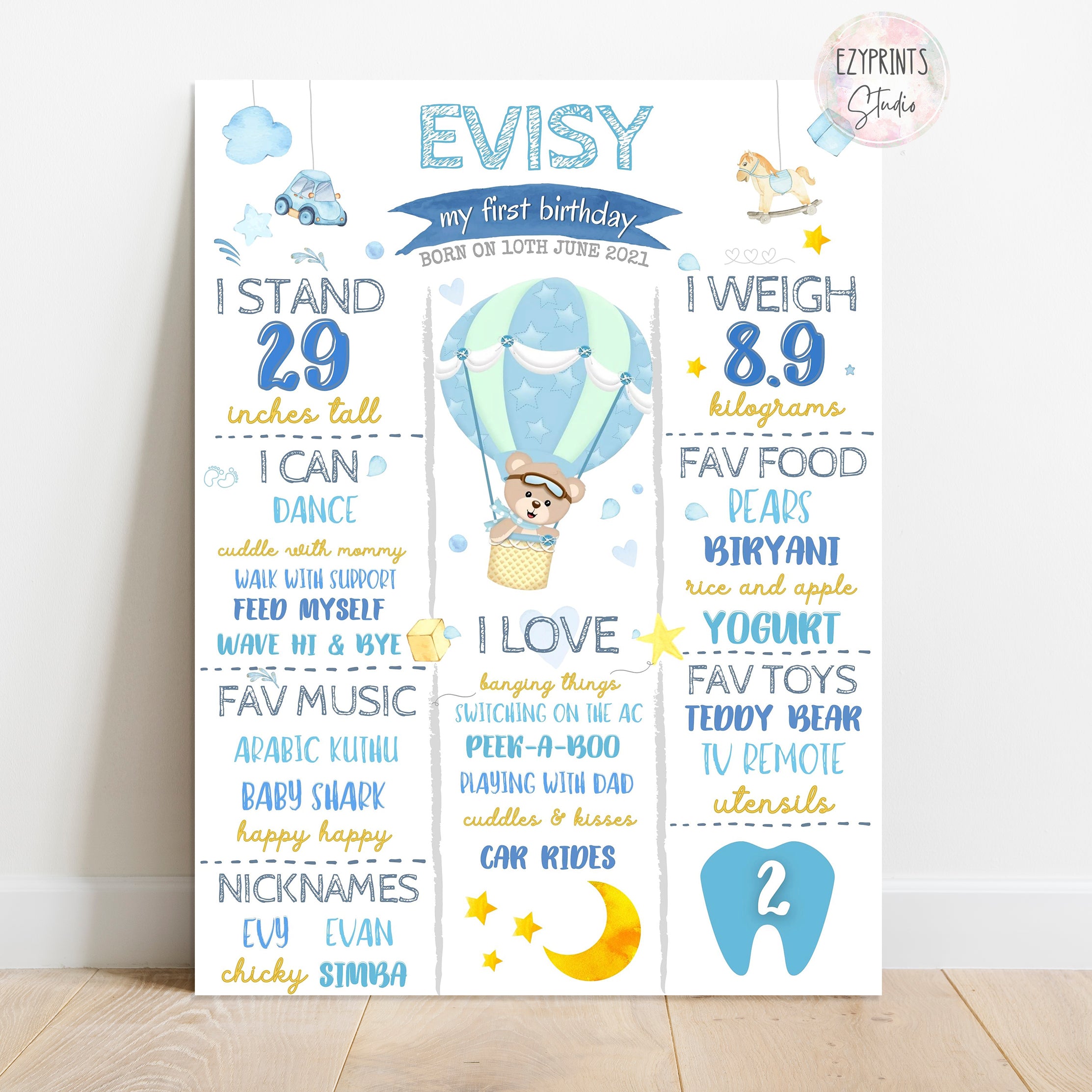 teddy hot air balloon birthday chalkboard