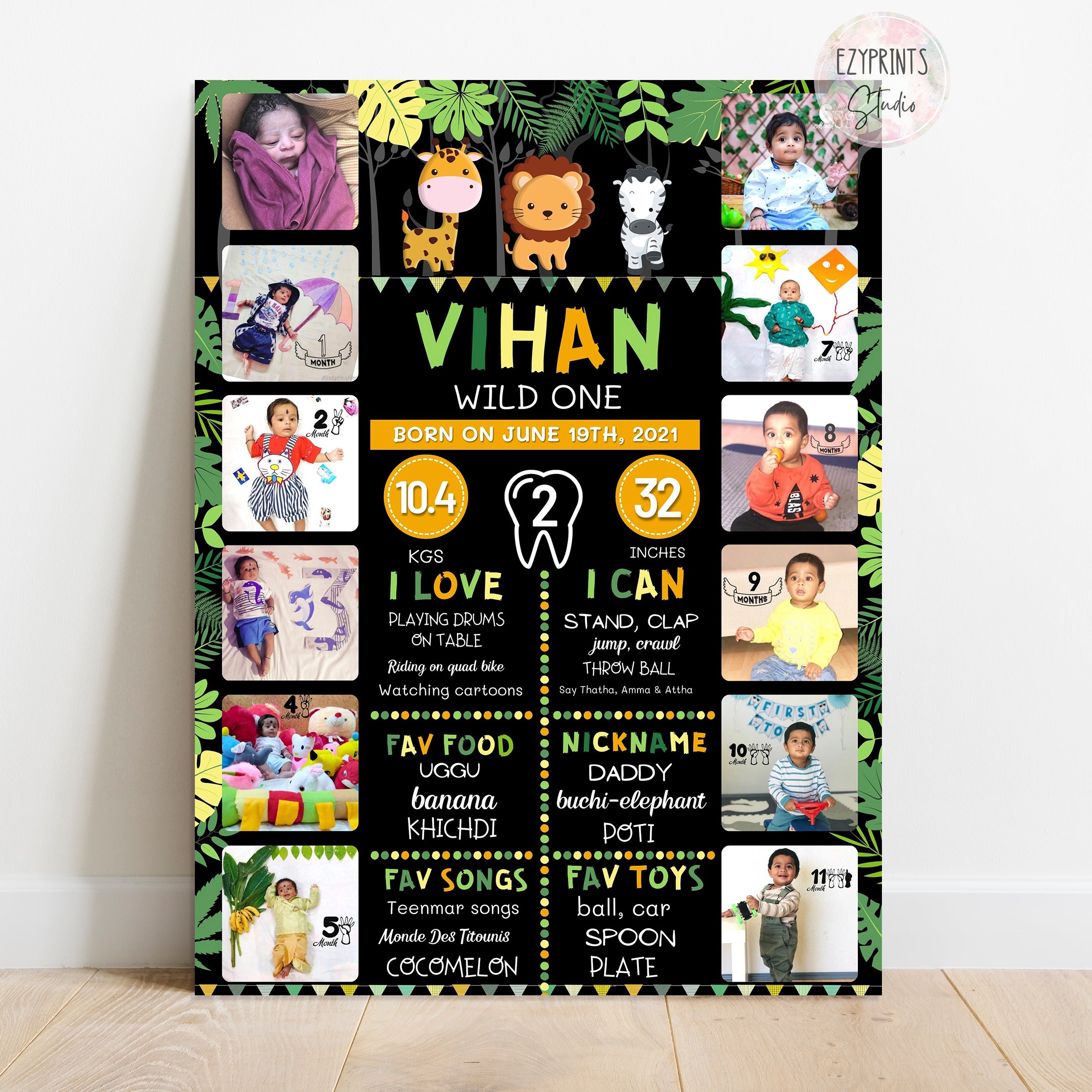 Milestone Chalkboard with Photos | Jungle theme