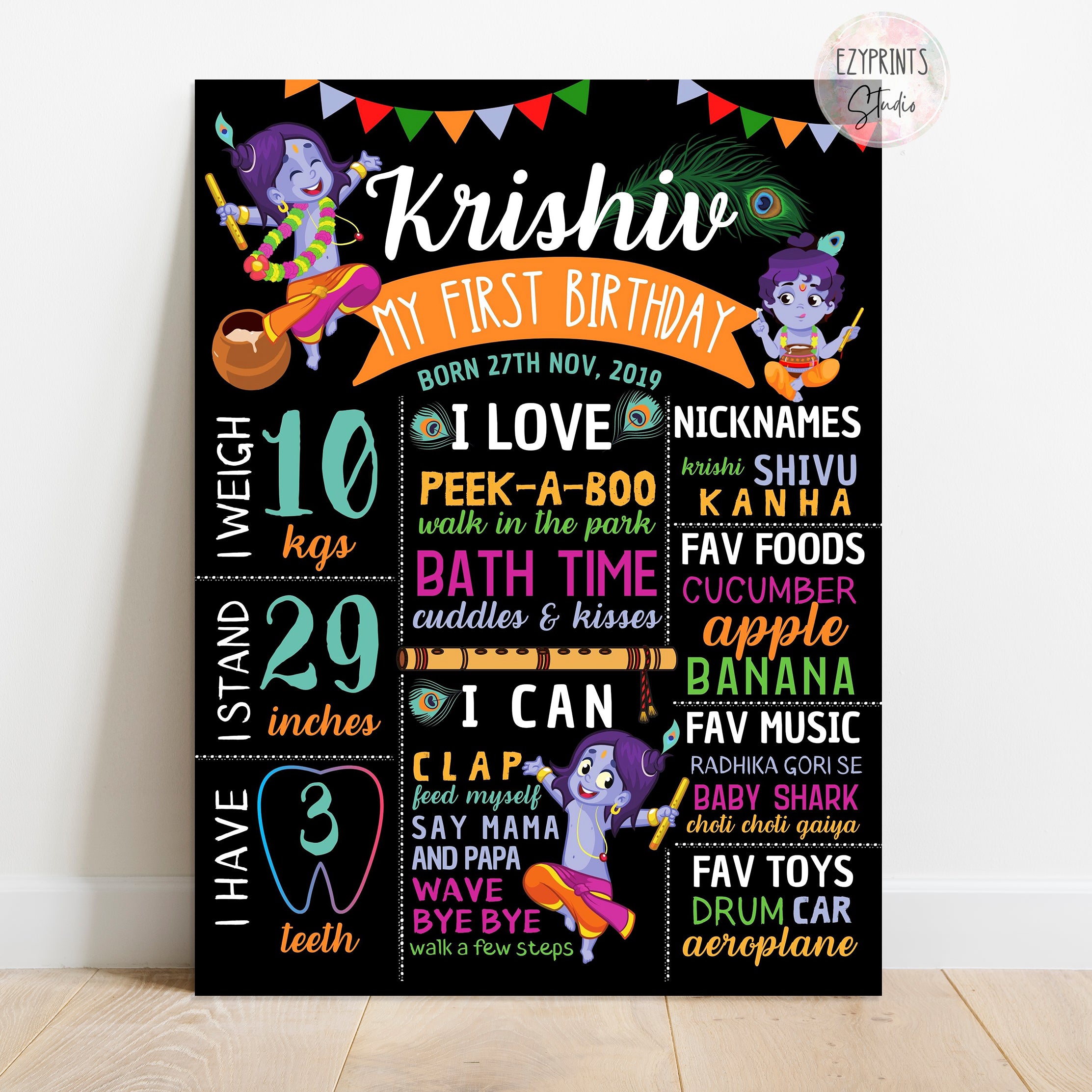 Krishna theme chalkboard poster