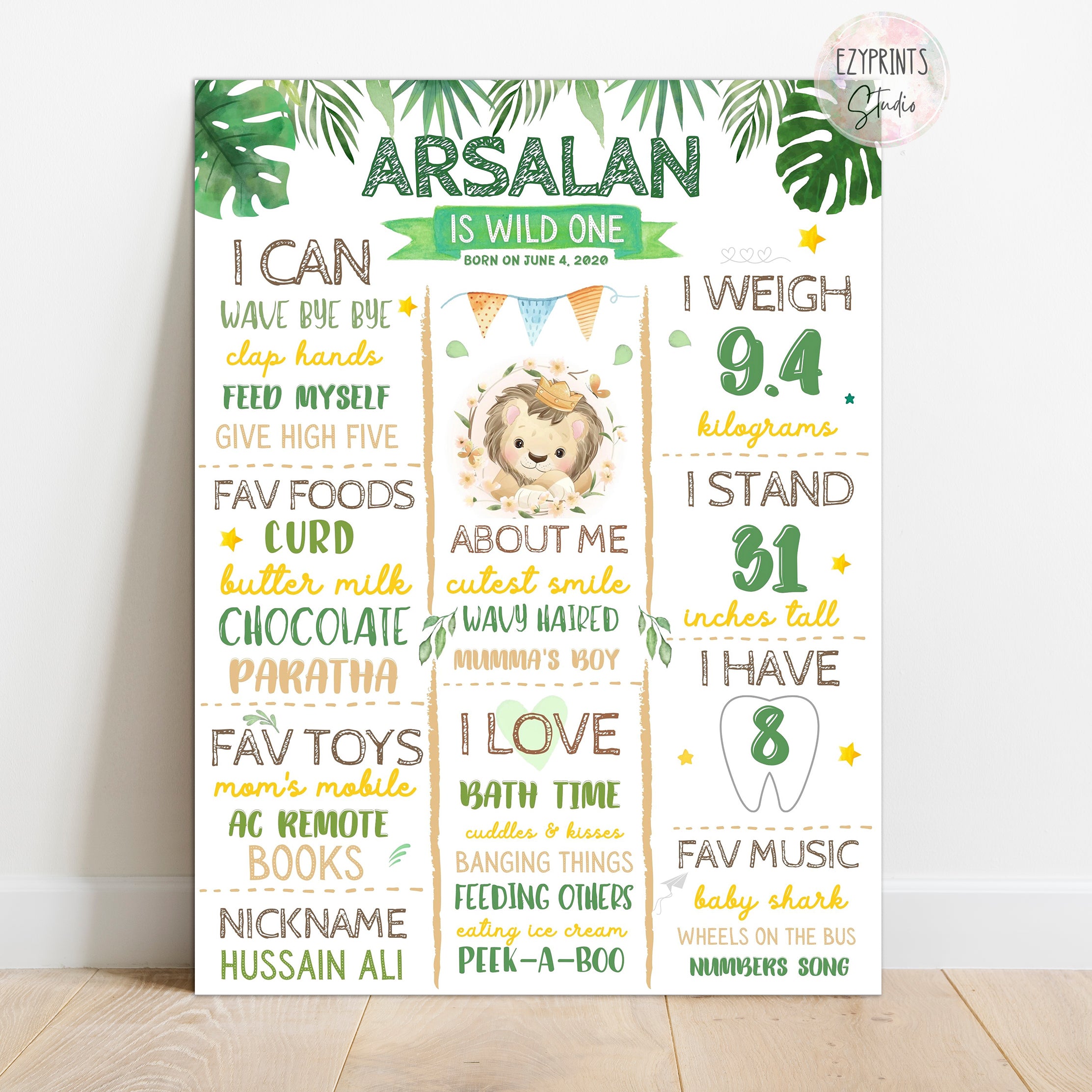 lion theme birthday chalkboard