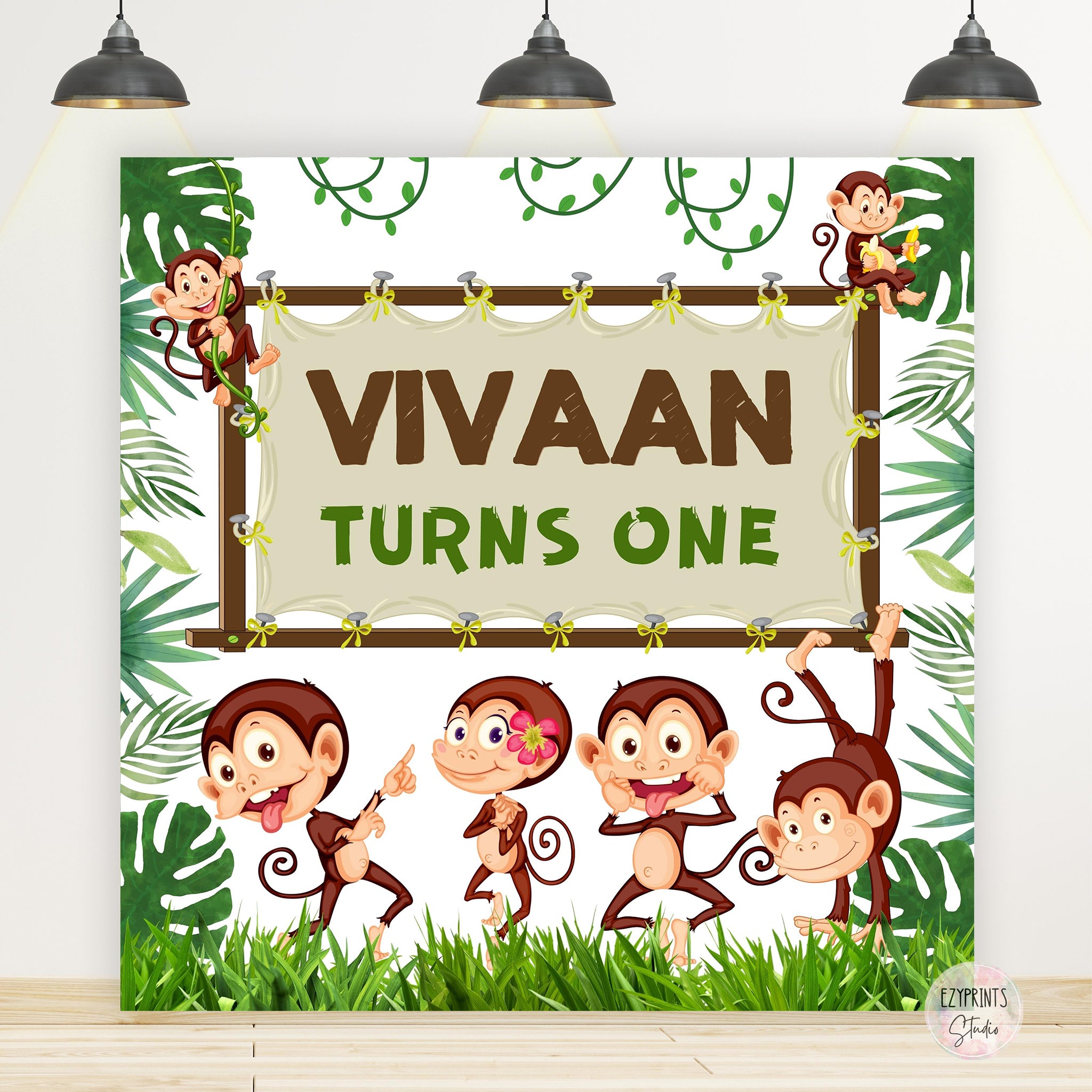 Monkey Theme Birthday Backdrop