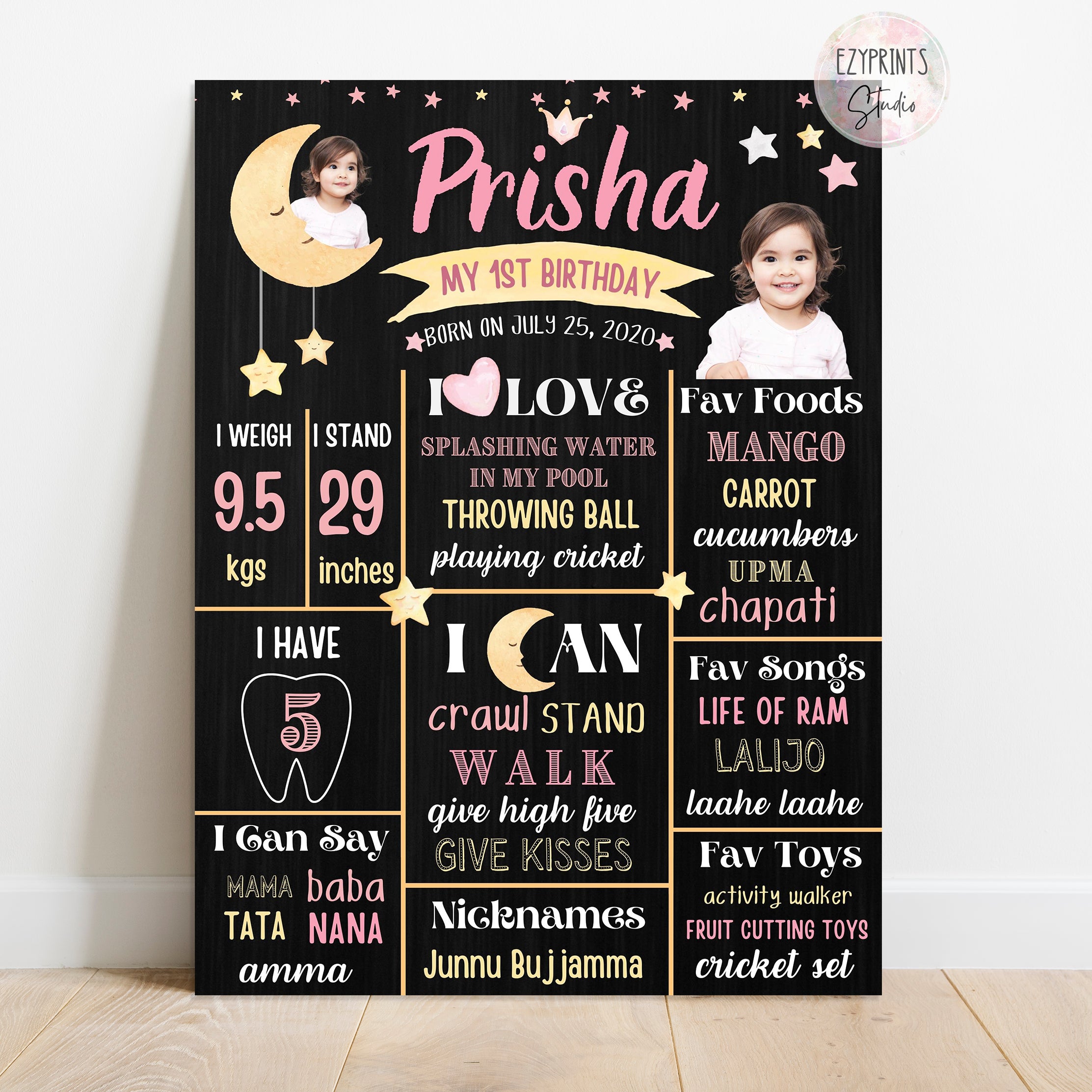 moon and stars chalkboard poster
