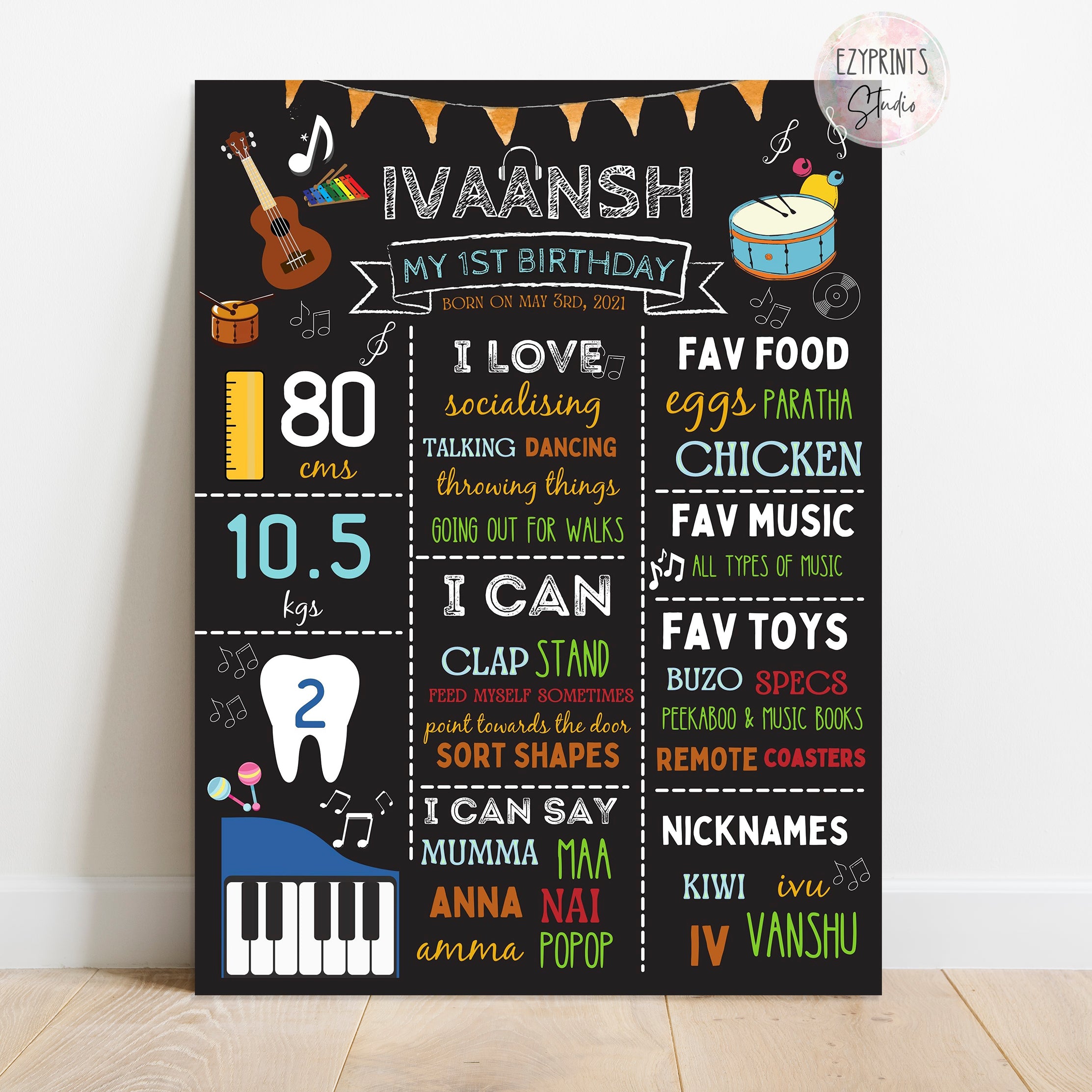 musical instruments theme chalkboard