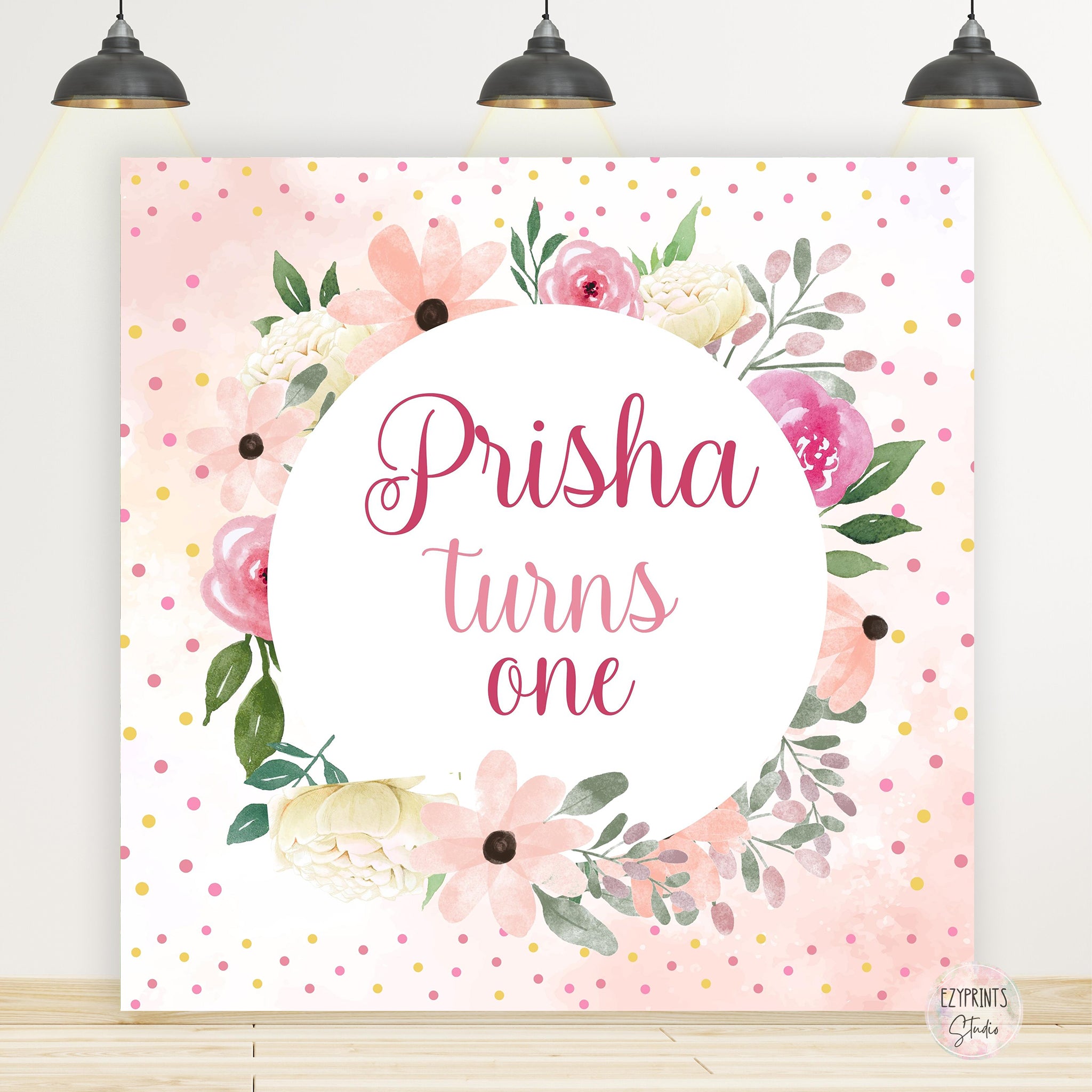 Peach Pink Flowers Birthday Backdrop