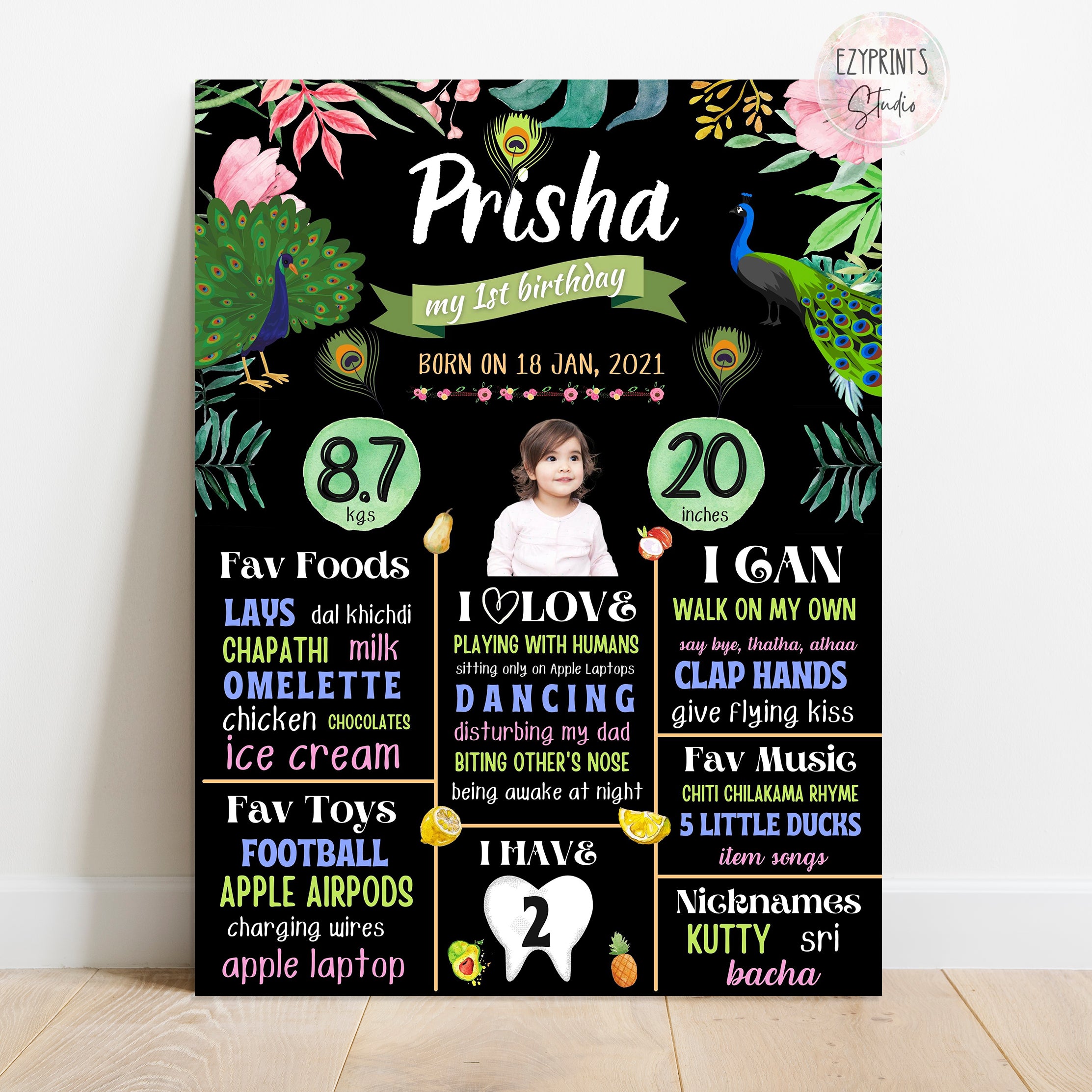 Peacock Theme Birthday Chalkboard Poster