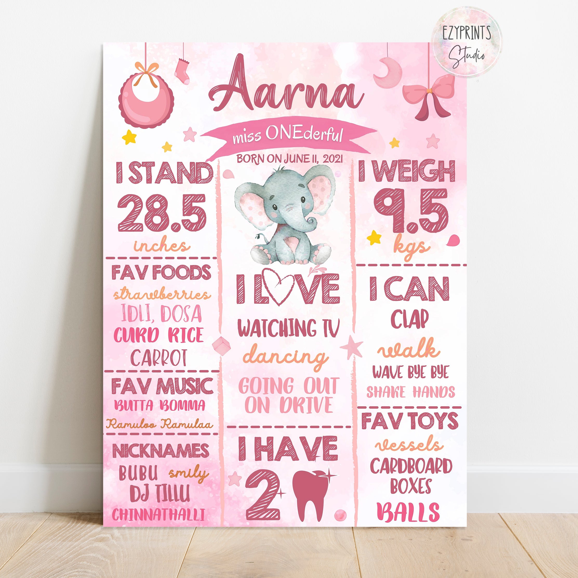pink elephant chalkboard poster