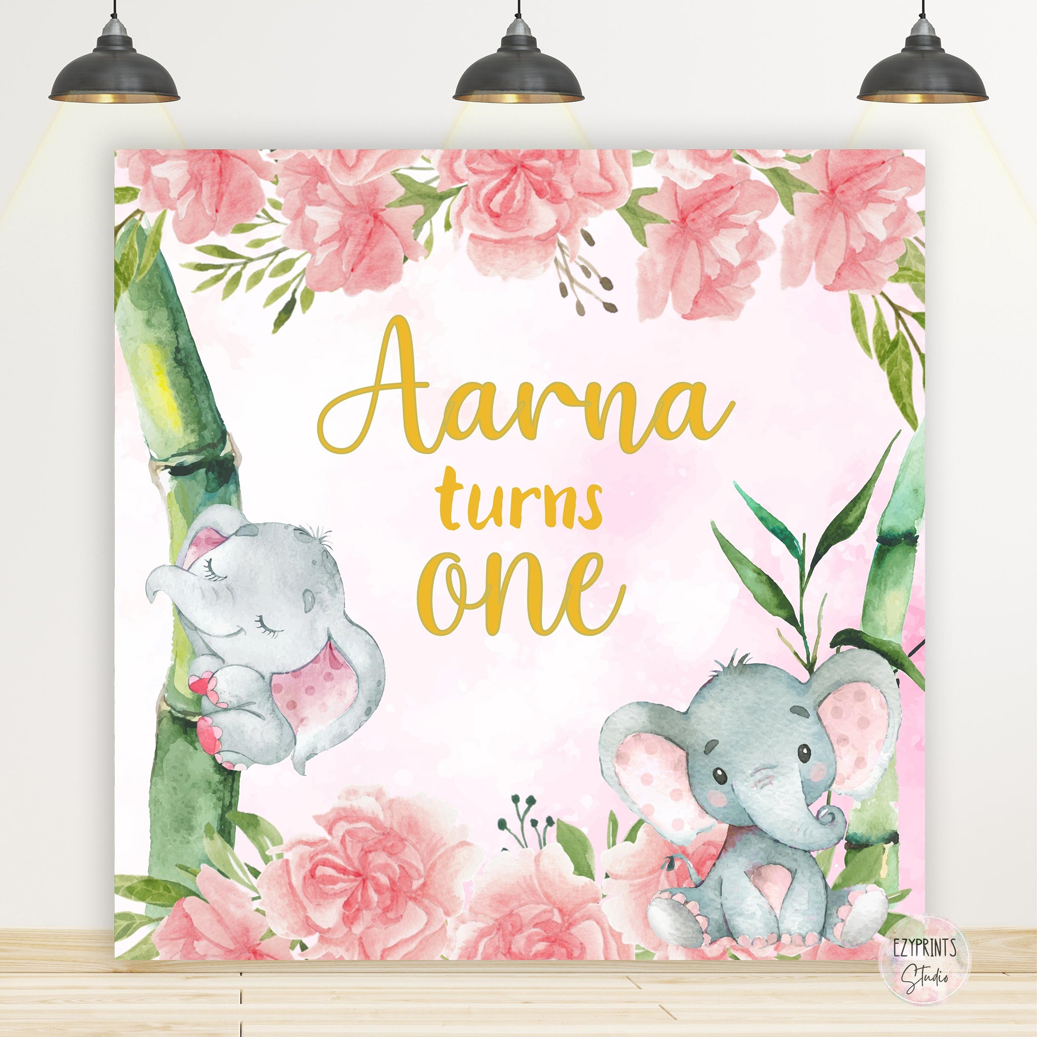 Pink Elephant Theme Birthday Backdrop