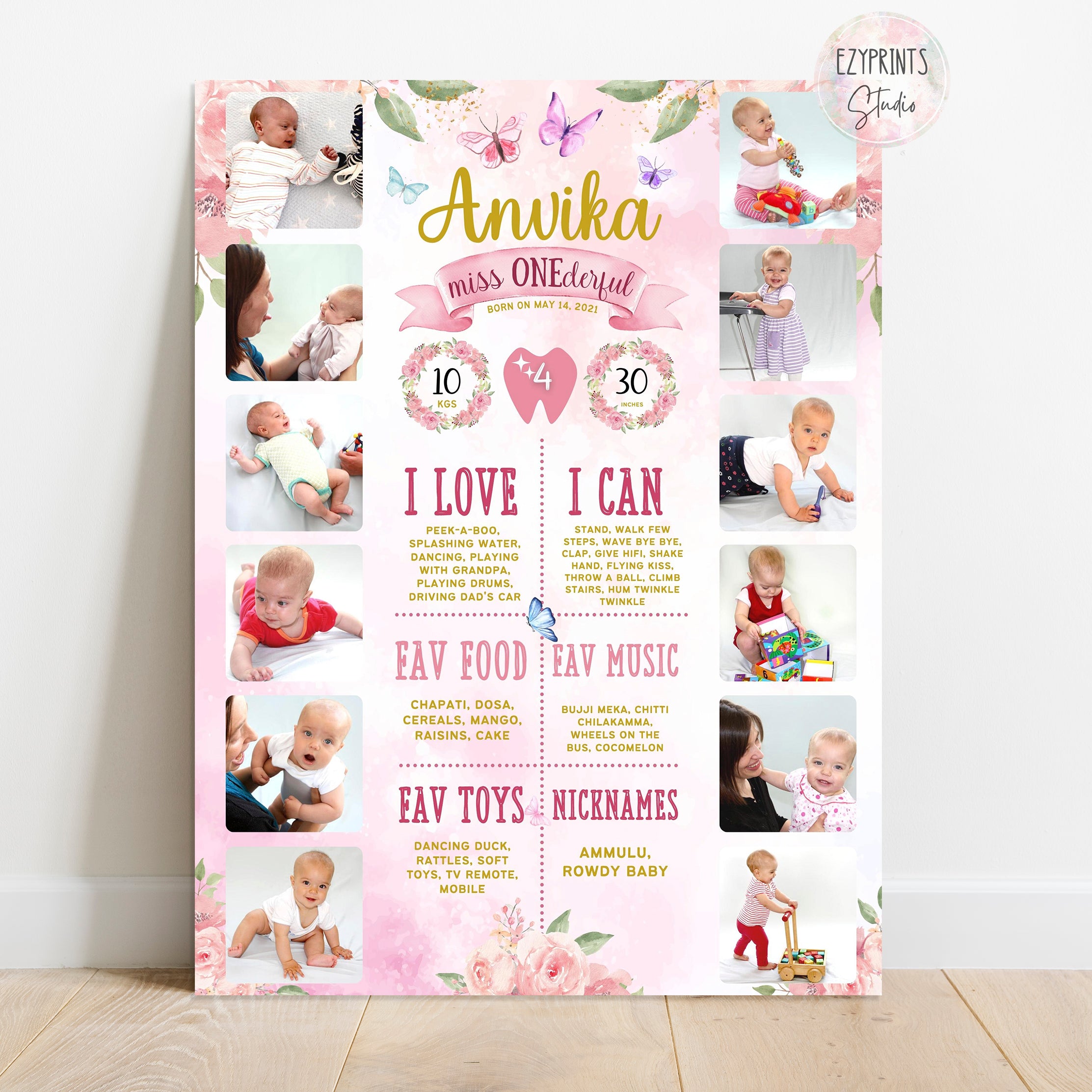 Milestone Chalkboard with Photos | Butterfly theme