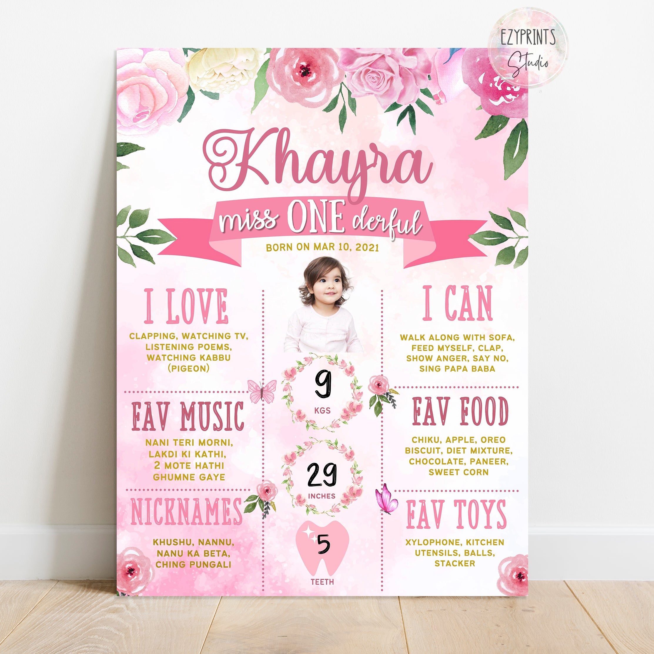 miss onederful flowers chalkboard poster