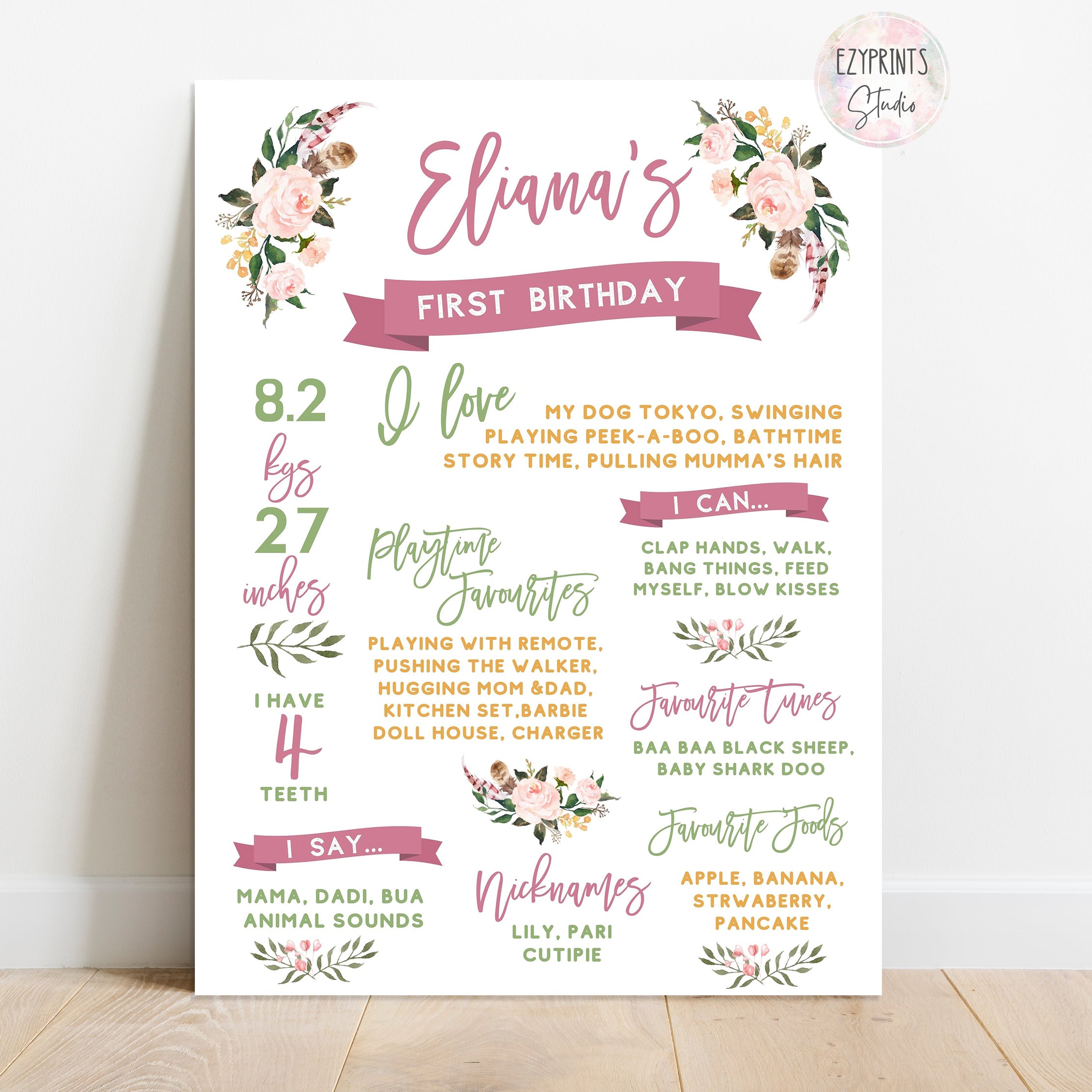 pink flowers birthday poster