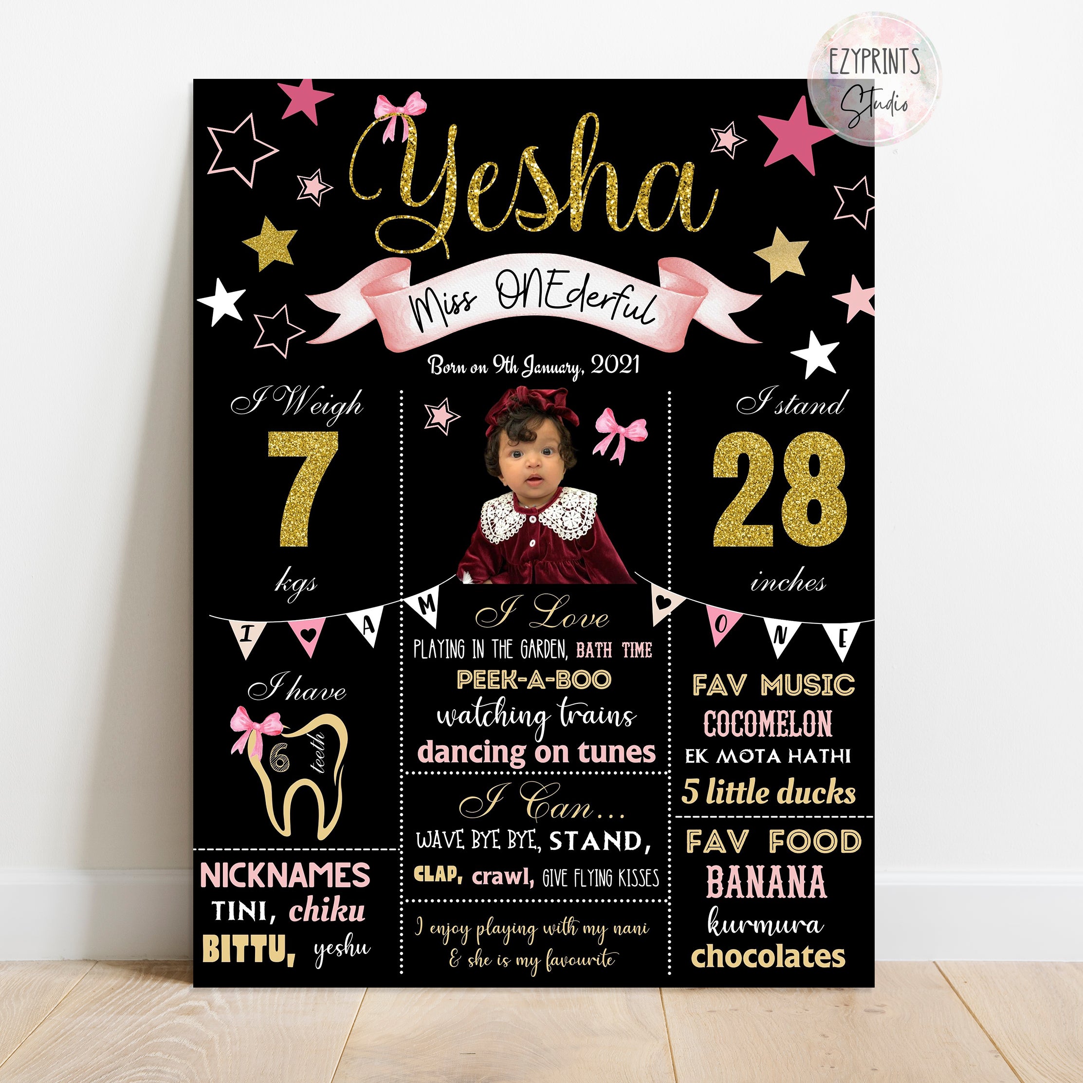 pink gold stars birthday chalkboard