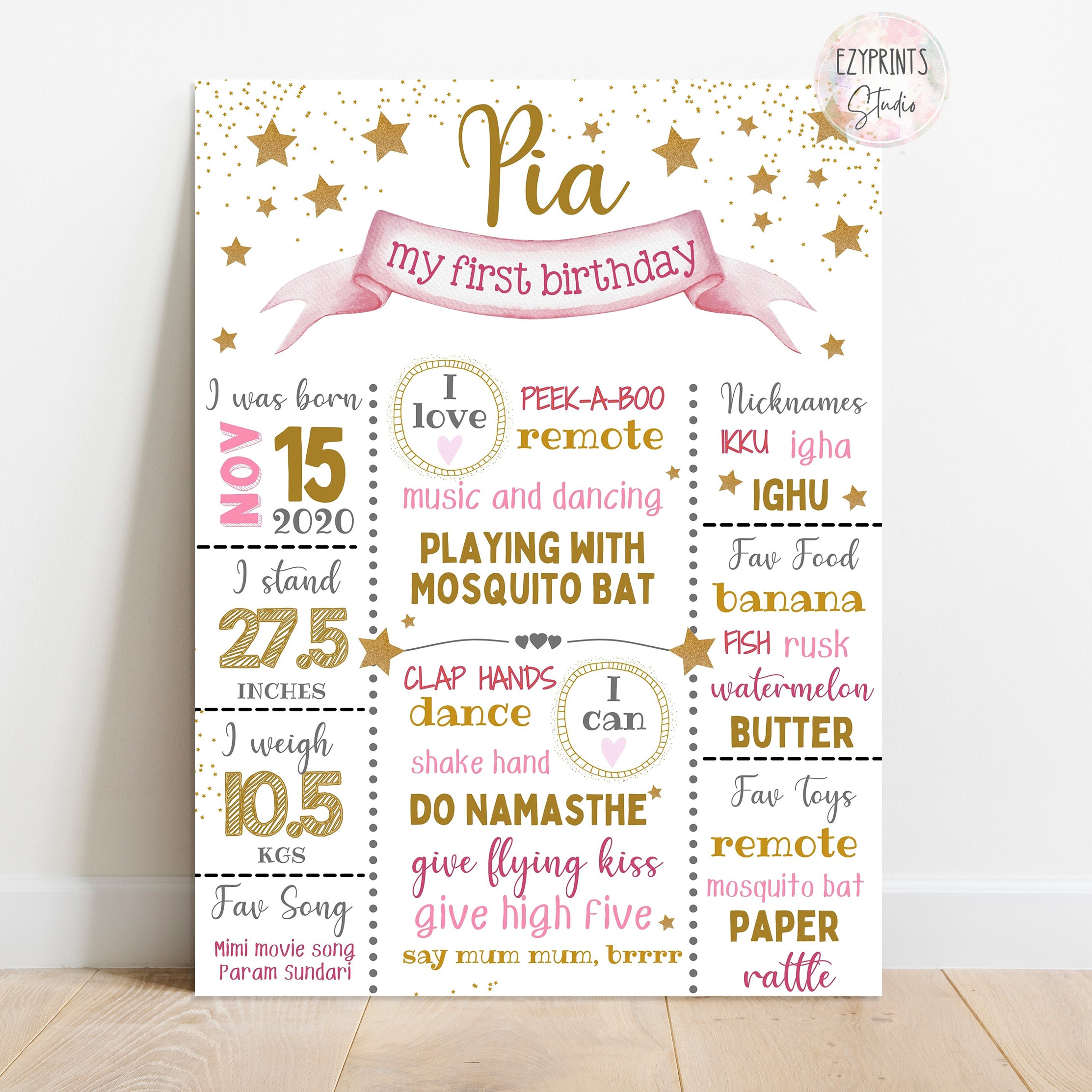 gold stars pink birthday chalkboard