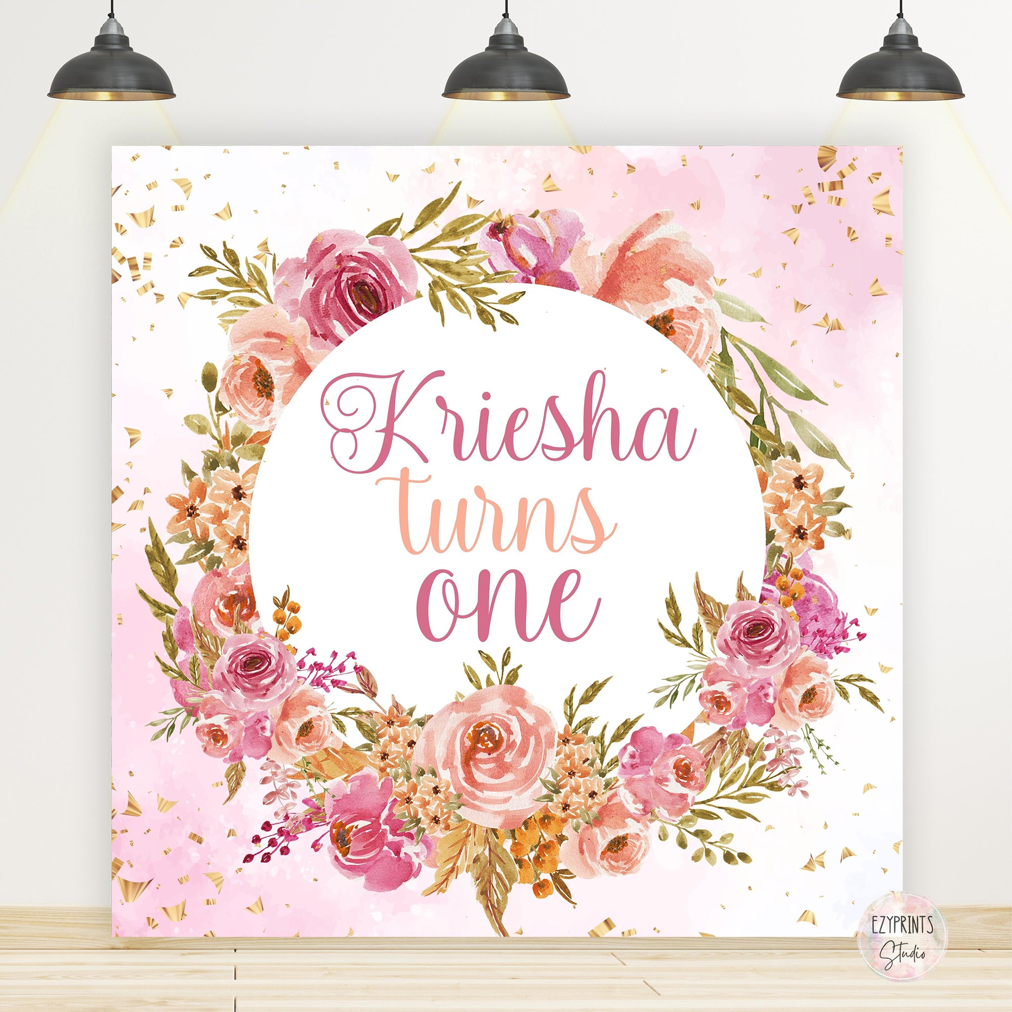 Pink Peach Flowers Birthday Backdrop for Girls