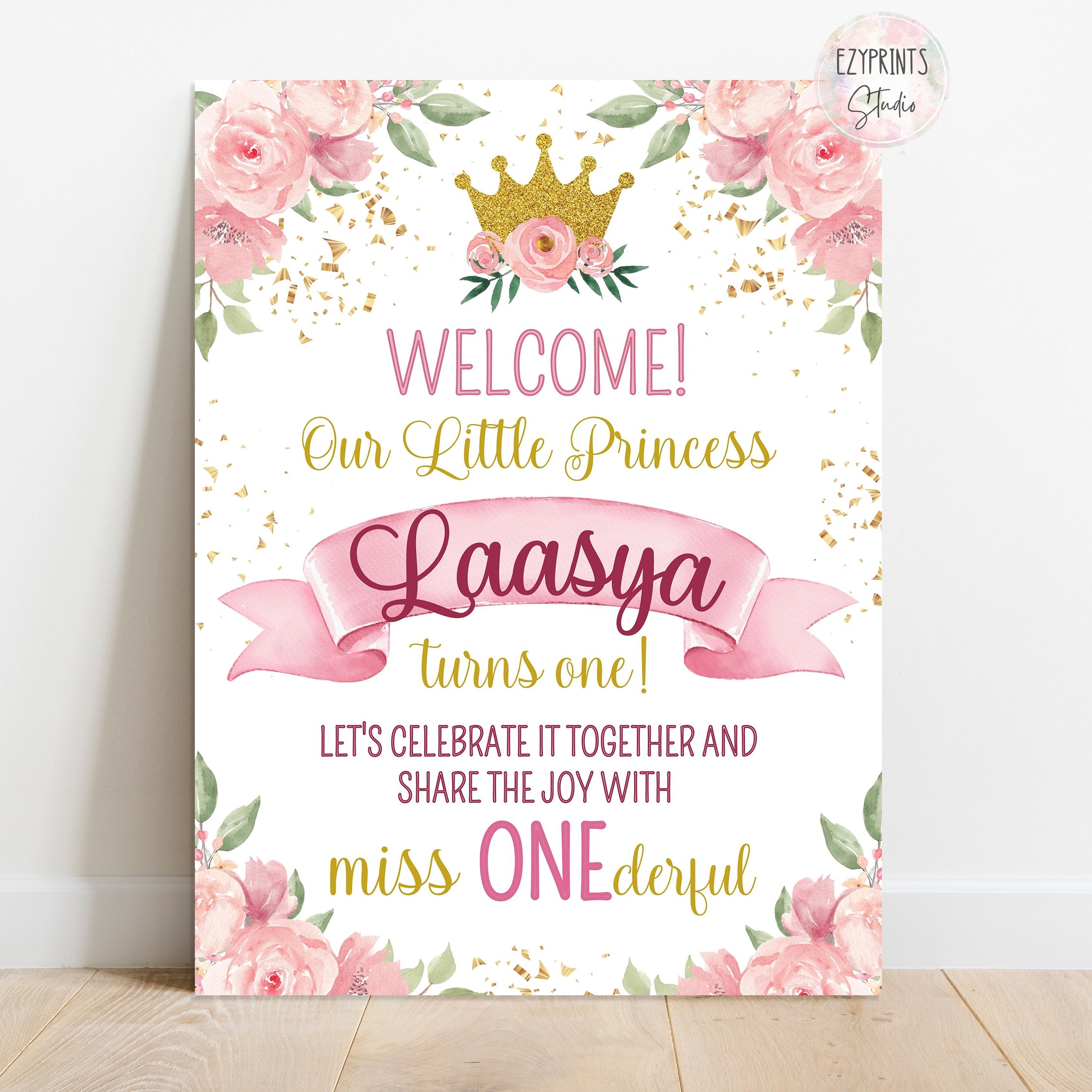 Princess Crown Theme Birthday Party Welcome Board