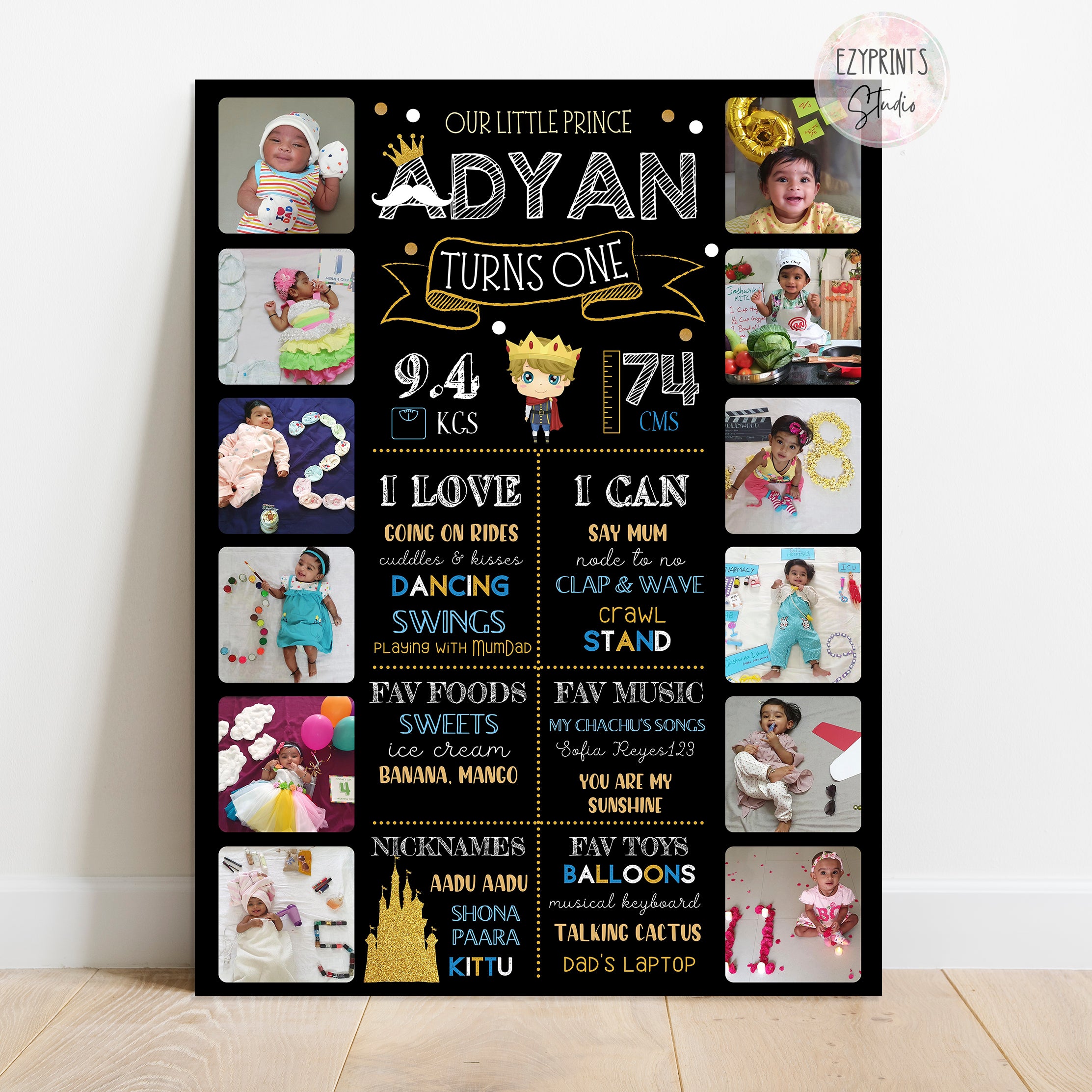 Birthday Chalkboard with Photos | Prince theme