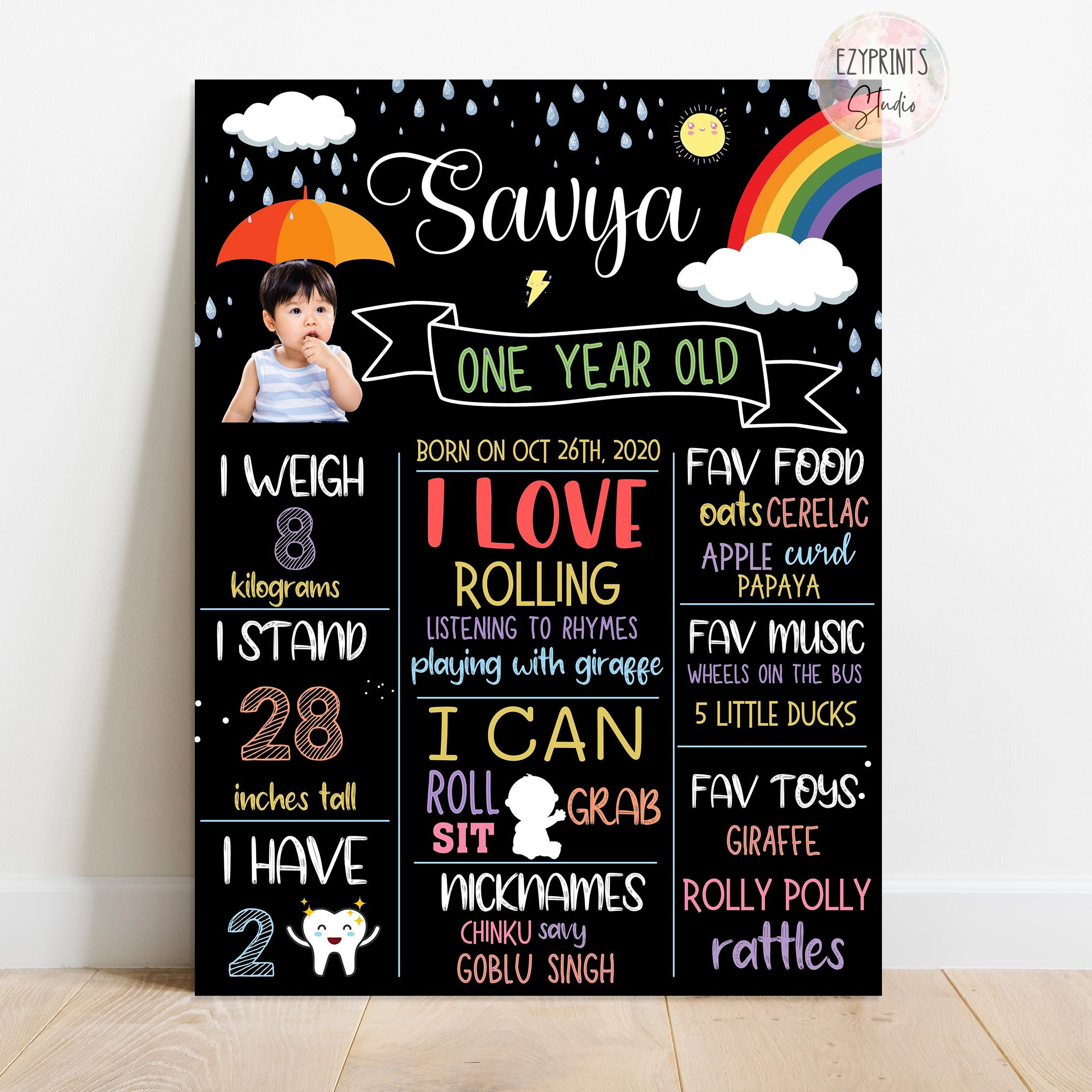 rainbow rain cloud chalkboard poster
