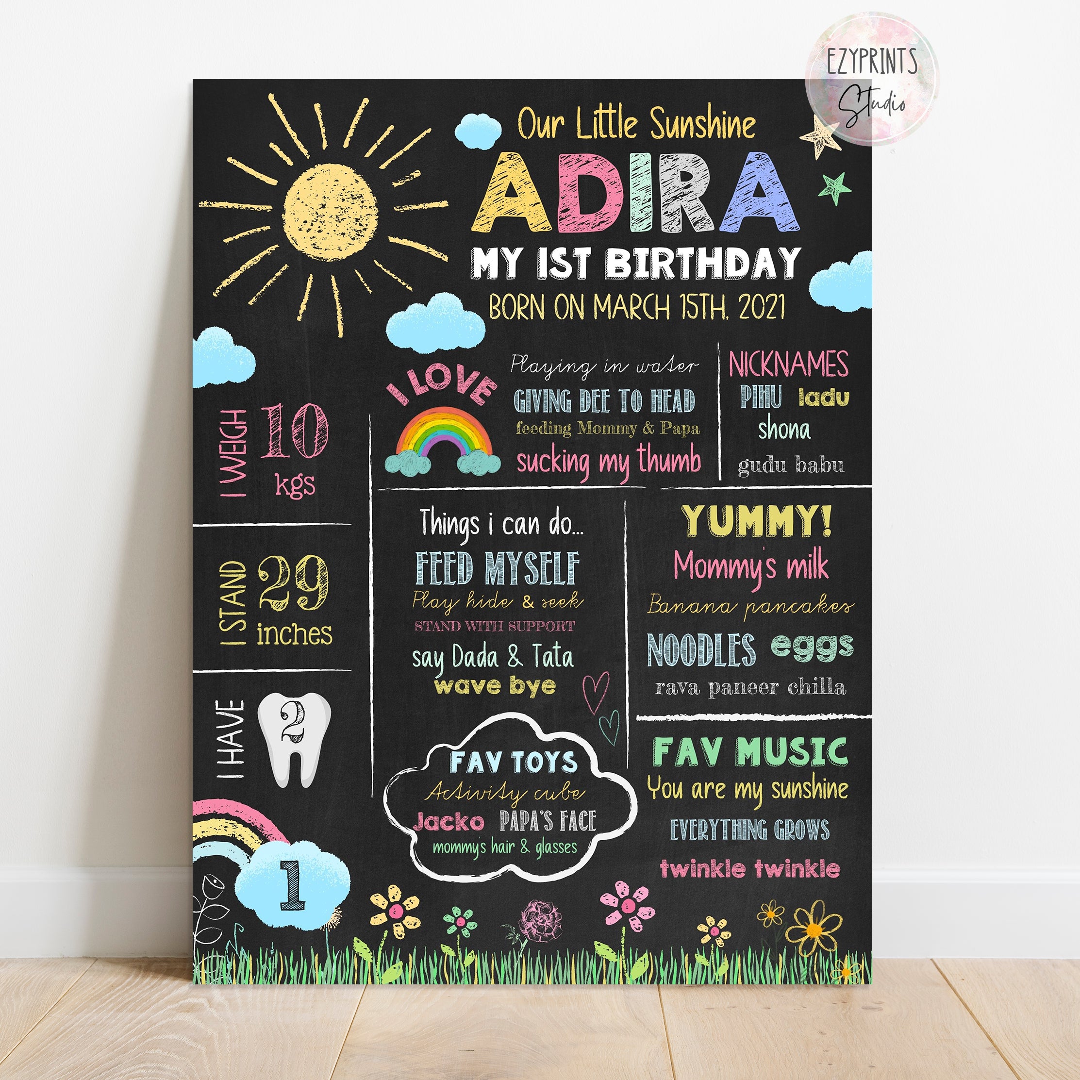 rainbow sunshine birthday chalkboard sign