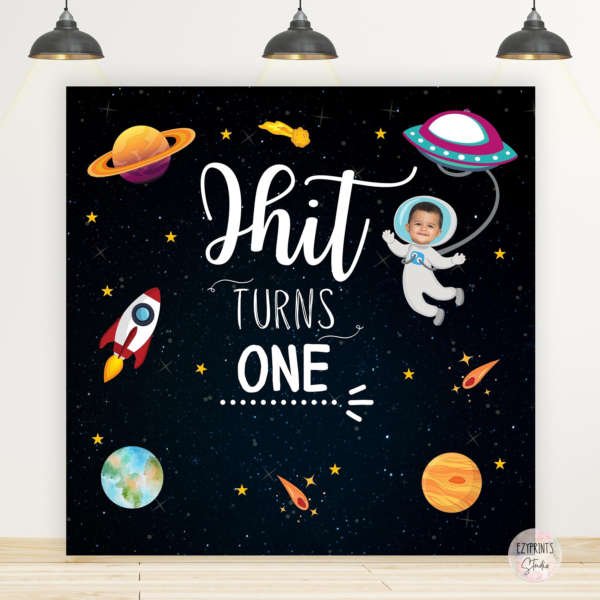 Space Theme Black Birthday Backdrop