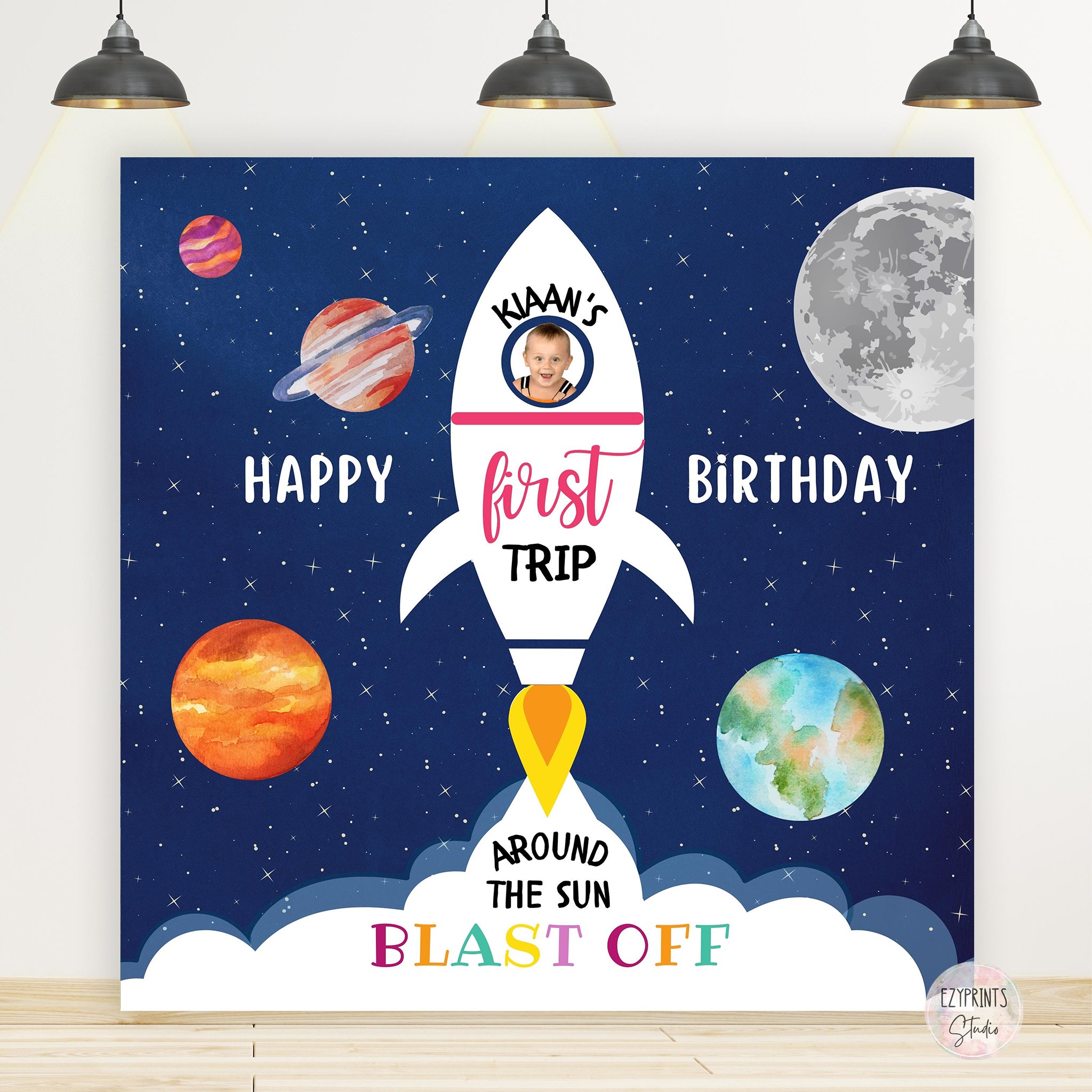 Space Rocket Birthday Backdrop