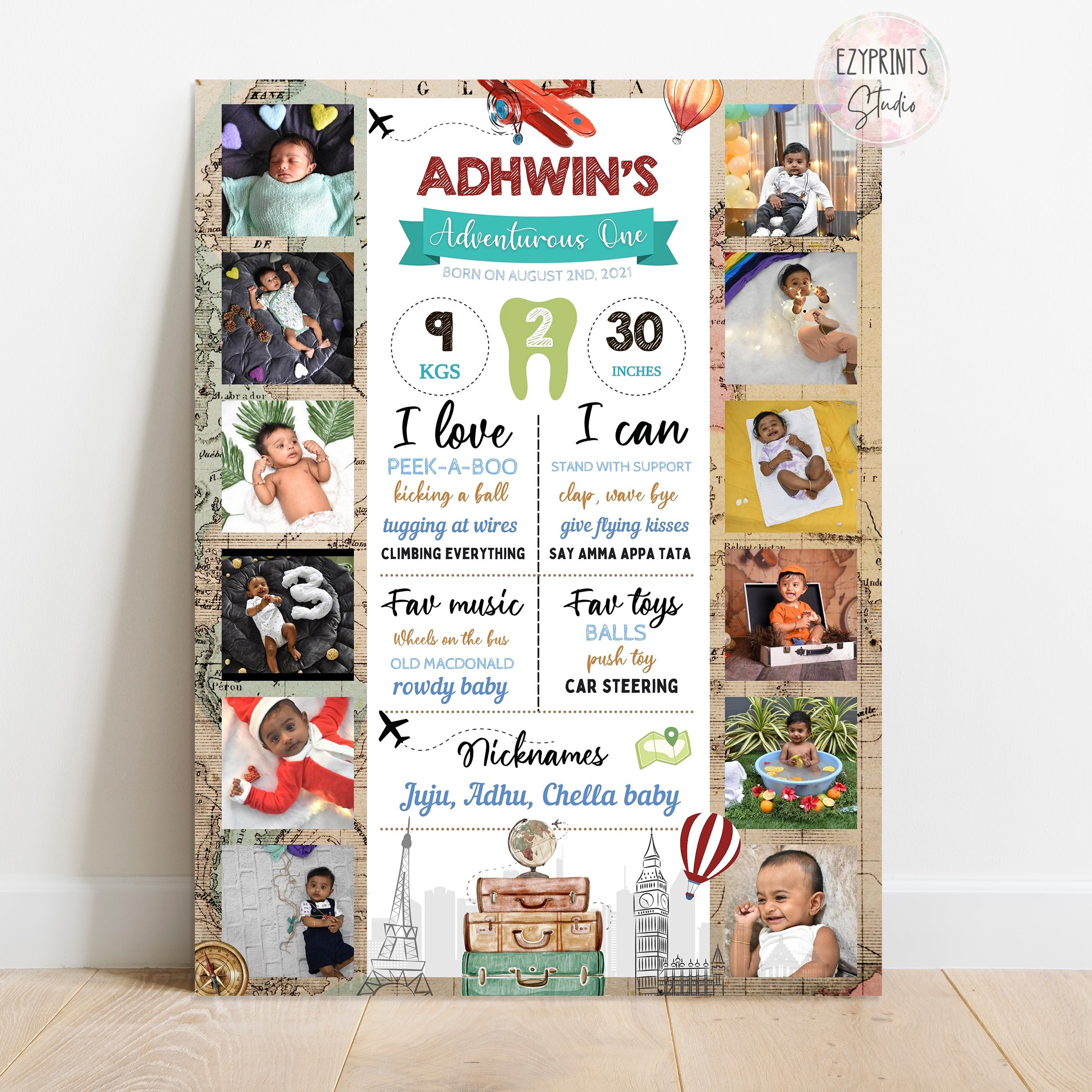 Birthday Chalkboard with Photos | Travel Adventure theme