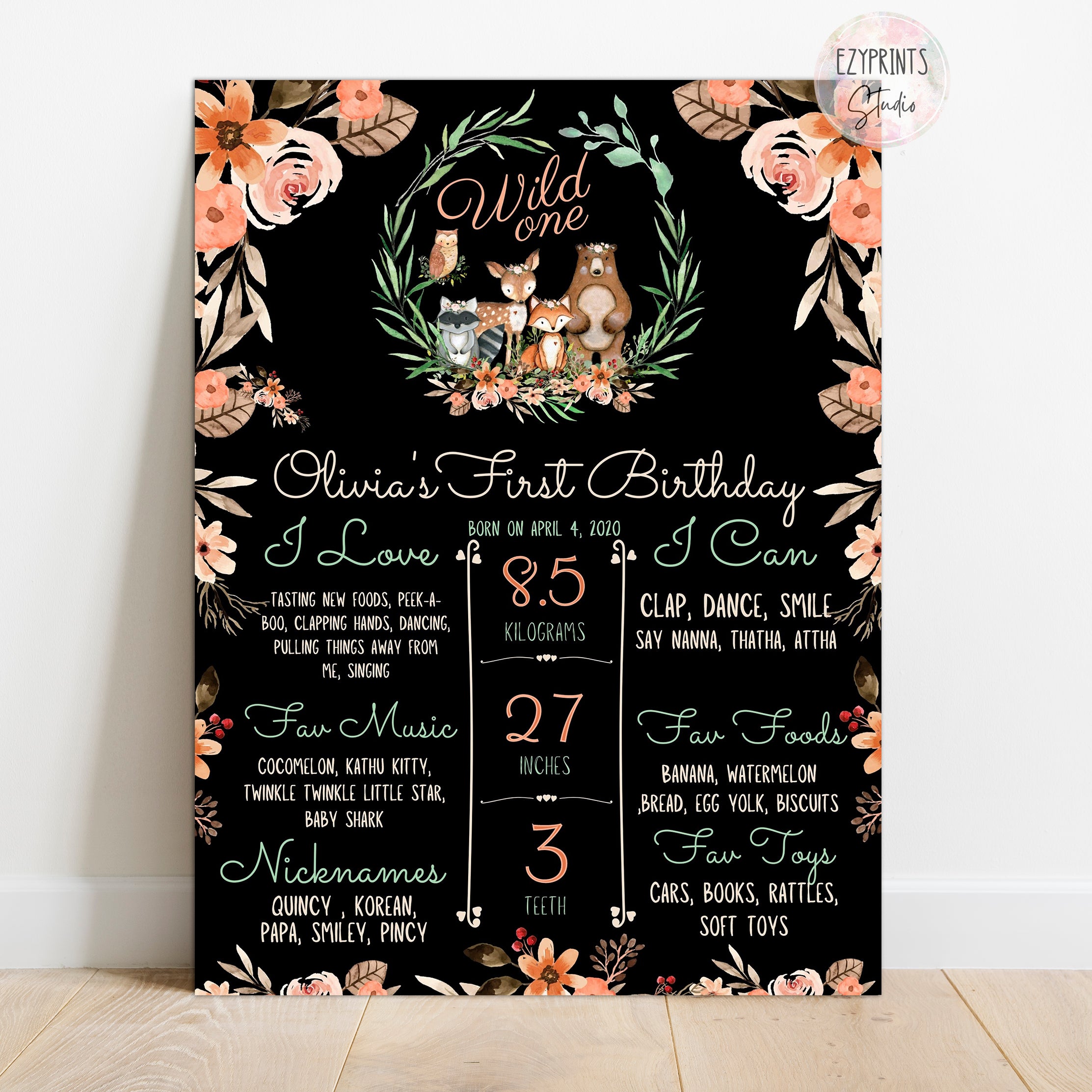 tribal woodland animals chalkboard