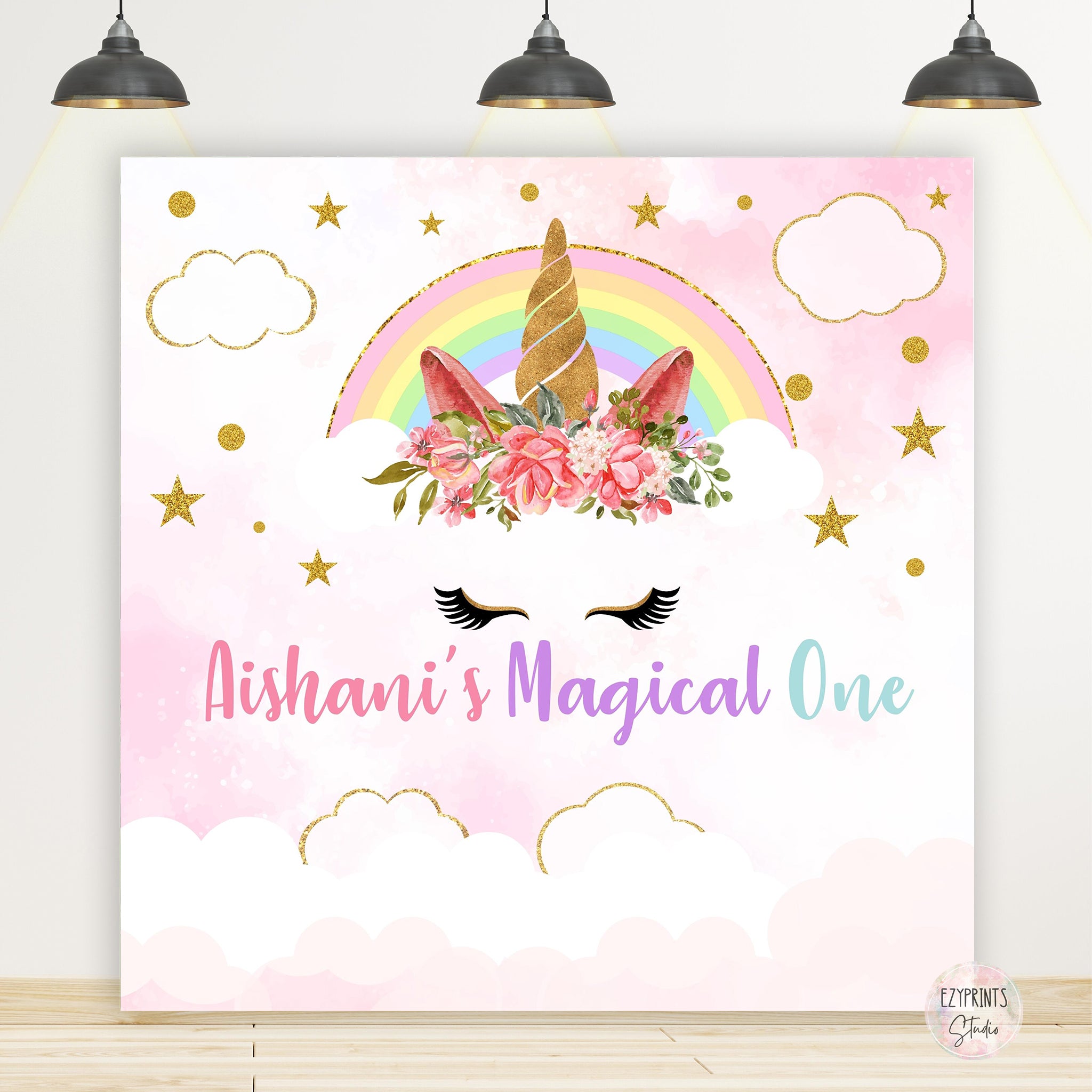Unicorn Magical One Birthday Backdrop