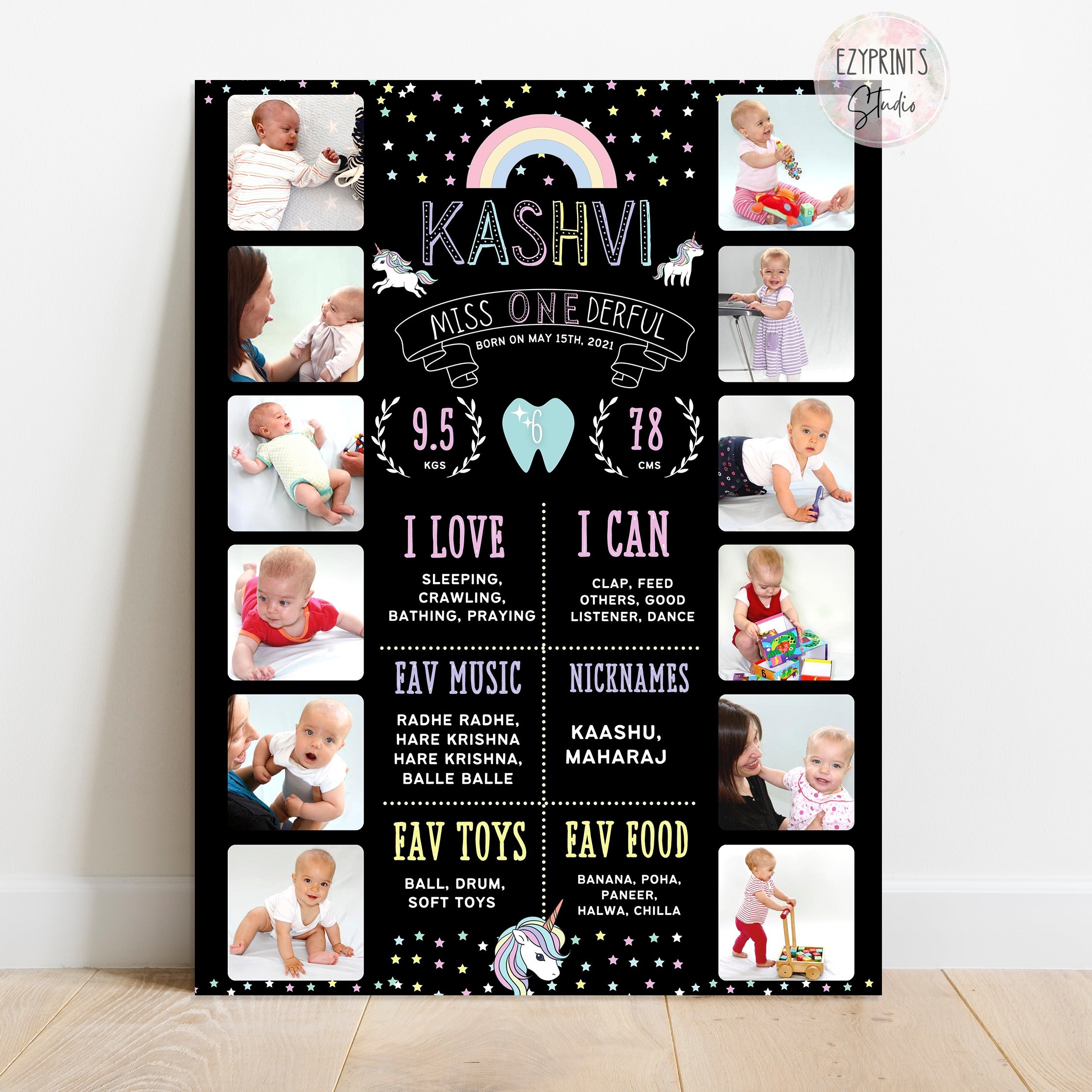 Milestone Chalkboard with Photos | Unicorn Rainbow theme