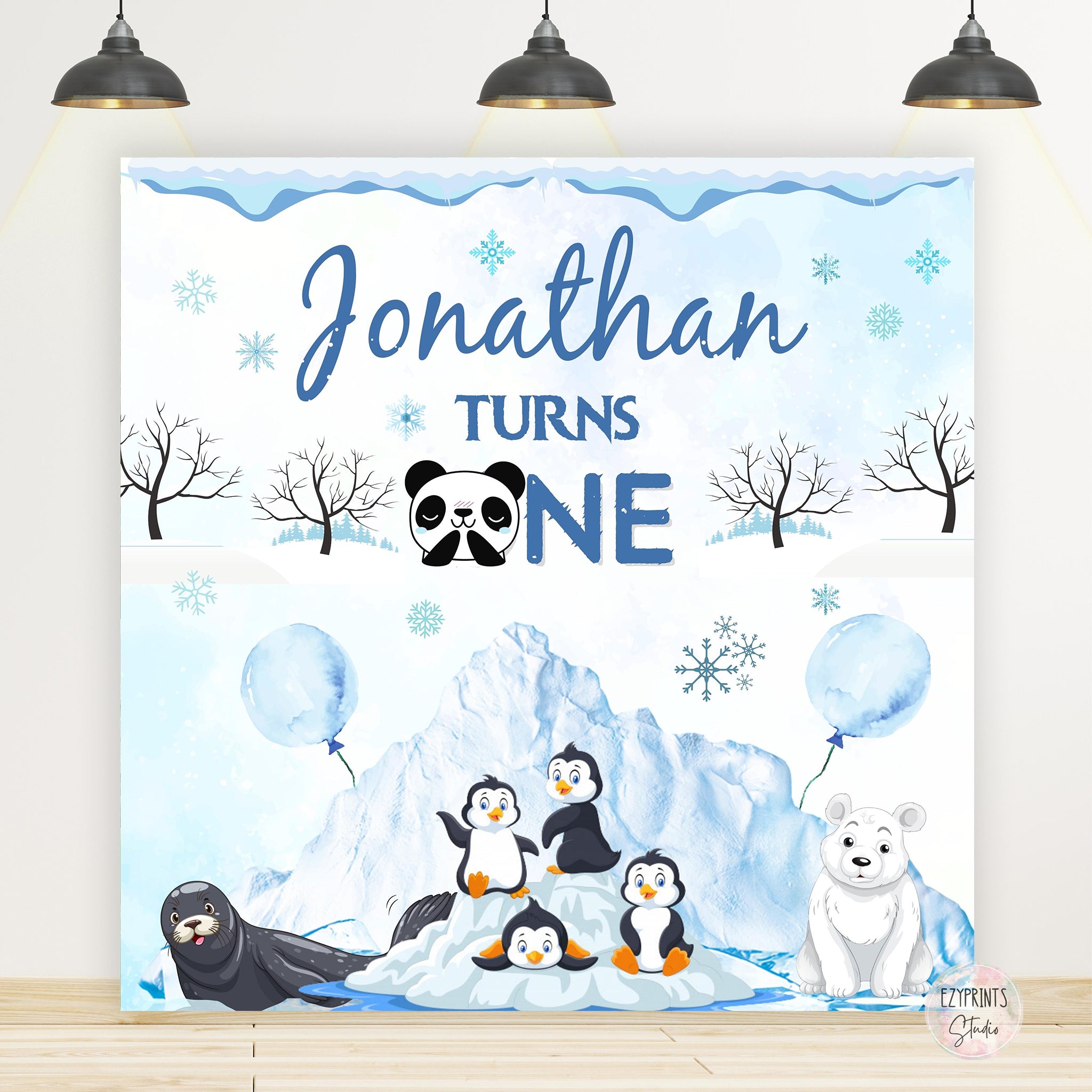 Winter Snow Theme Birthday Backdrop