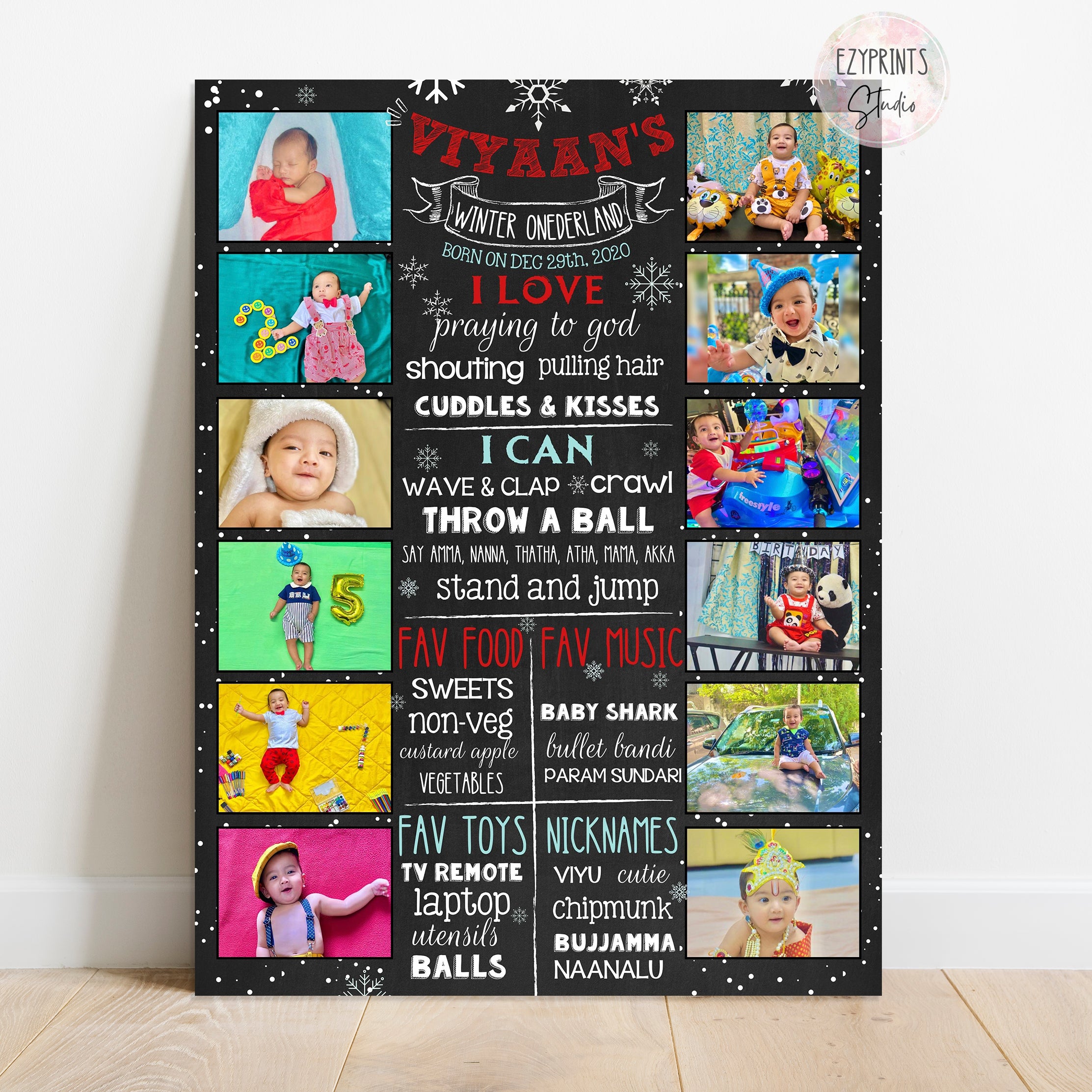 Birthday Chalkboard with Photos | Winter theme