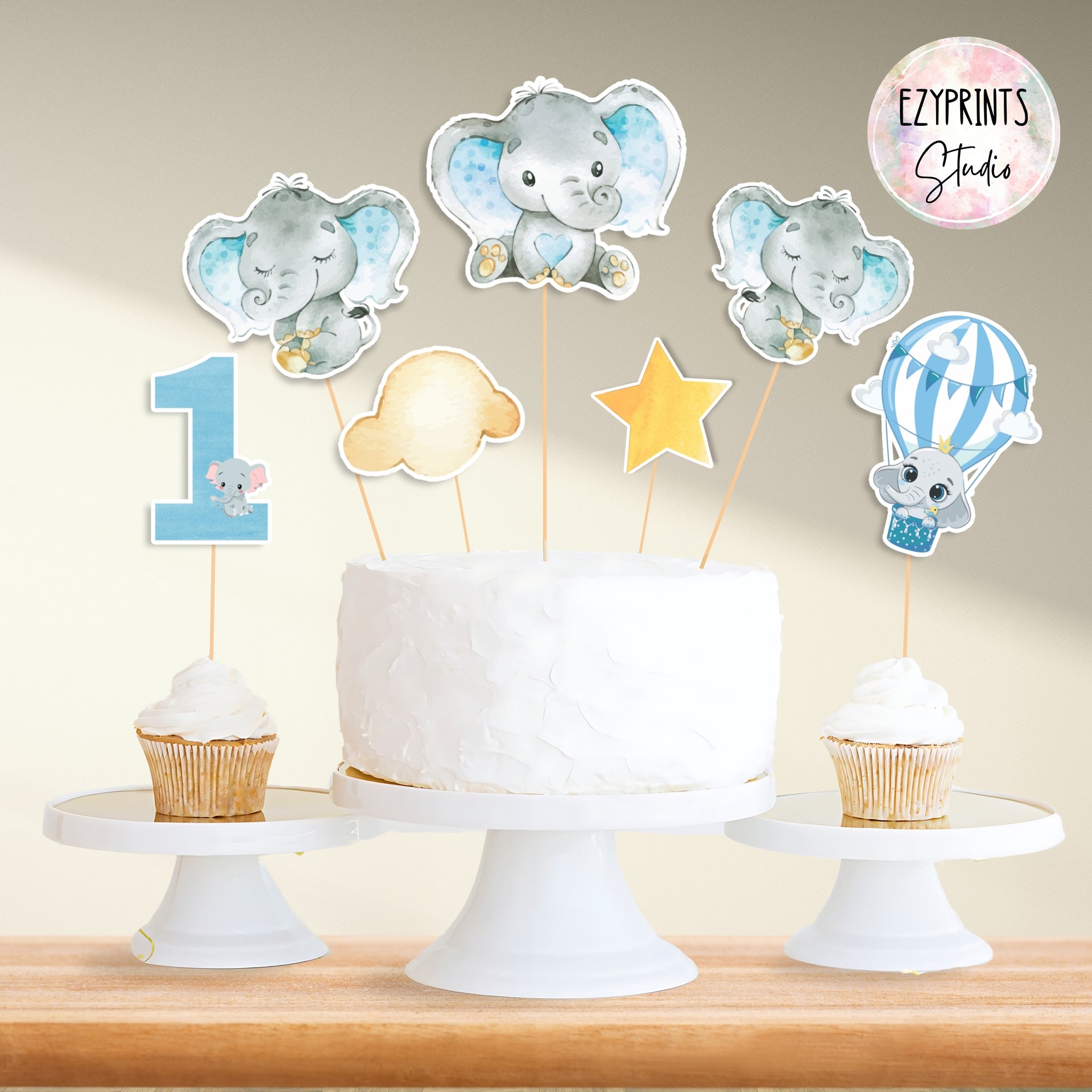 Cake Toppers Blue Elephant Theme