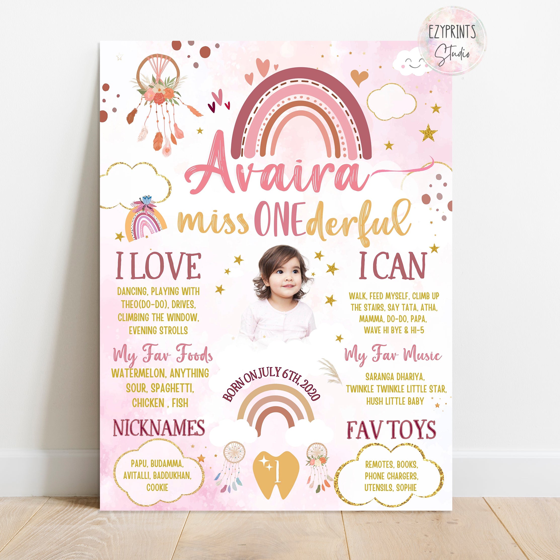 Boho Rainbow Theme Birthday Chalkboard Poster
