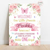 Pink Butterfly Flowers Theme Birthday Party Welcome Board
