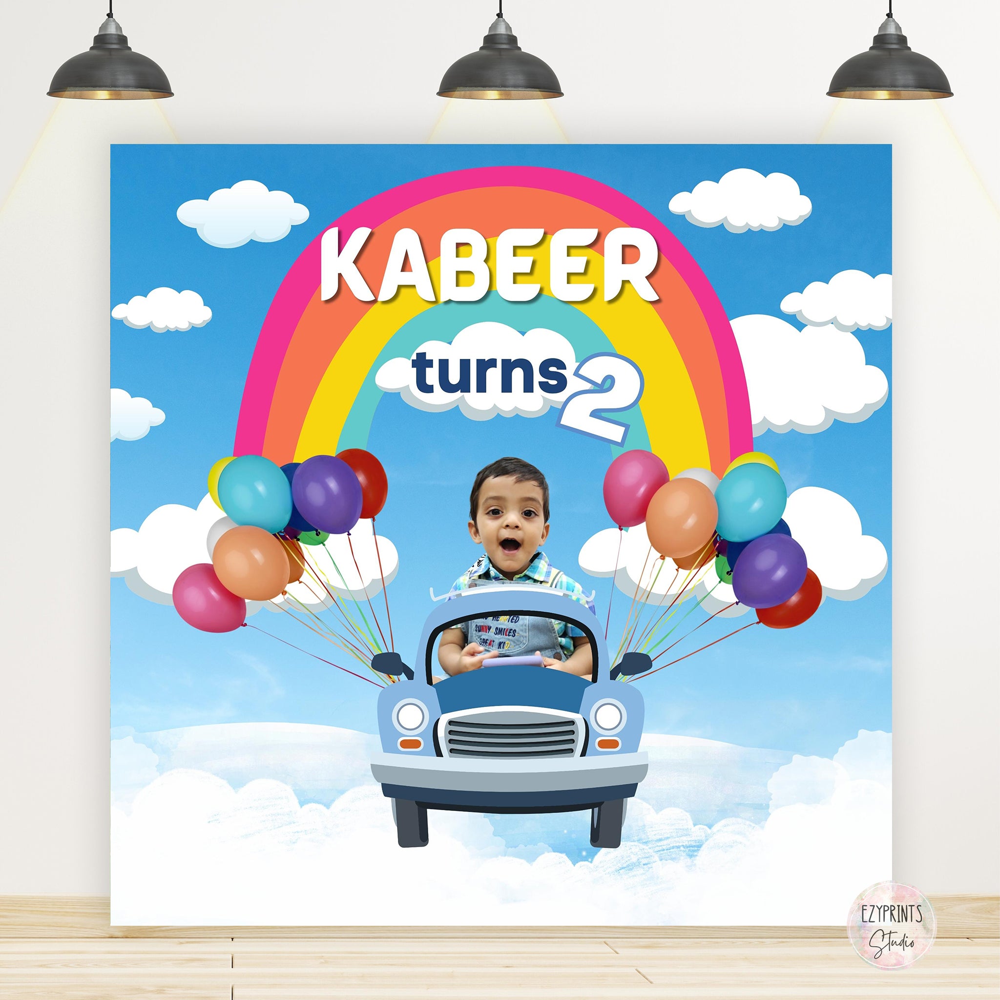 Car Rainbow Theme Birthday Backdrop