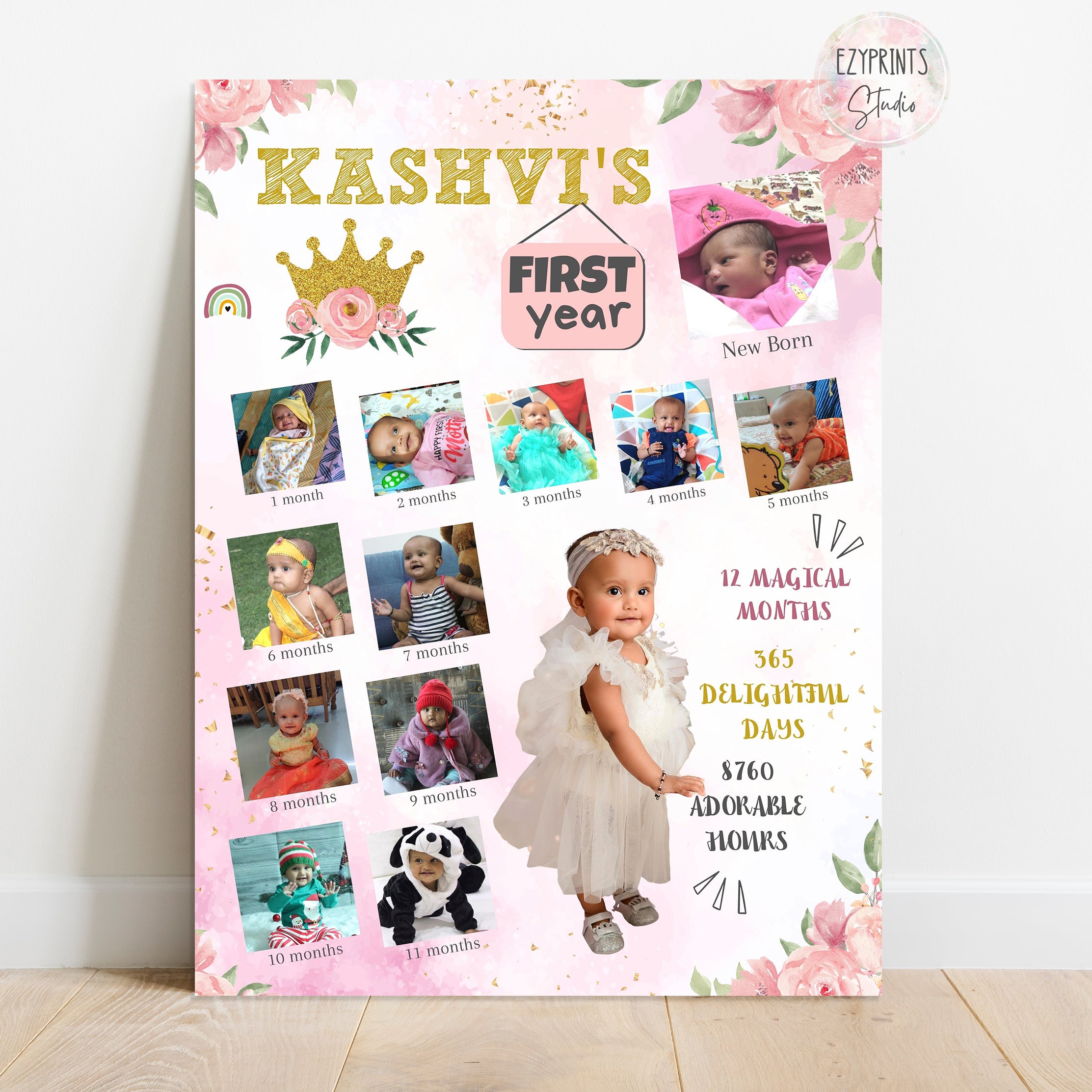 Personalised First Year Photo Collage Board | Princess Theme