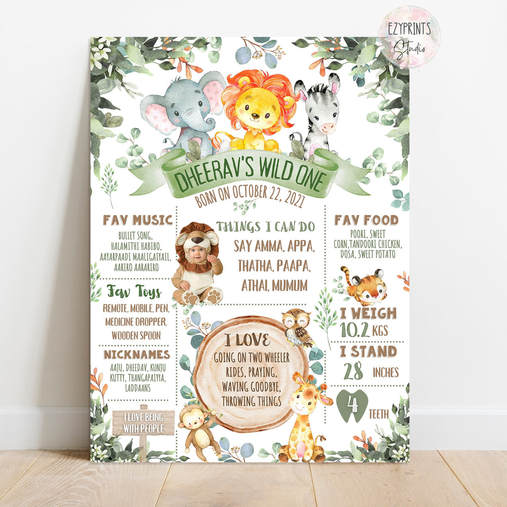 Birthday Milestone Chalkboard Poster Wild Jungle theme Ezyprints Studio